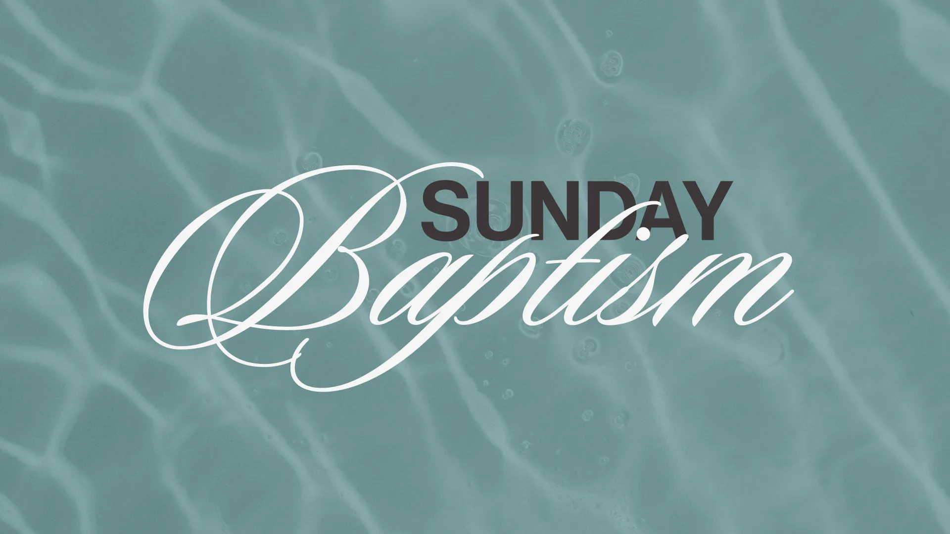 Baptism announcement with serene water background, inviting community to celebrate faith and new beginnings.