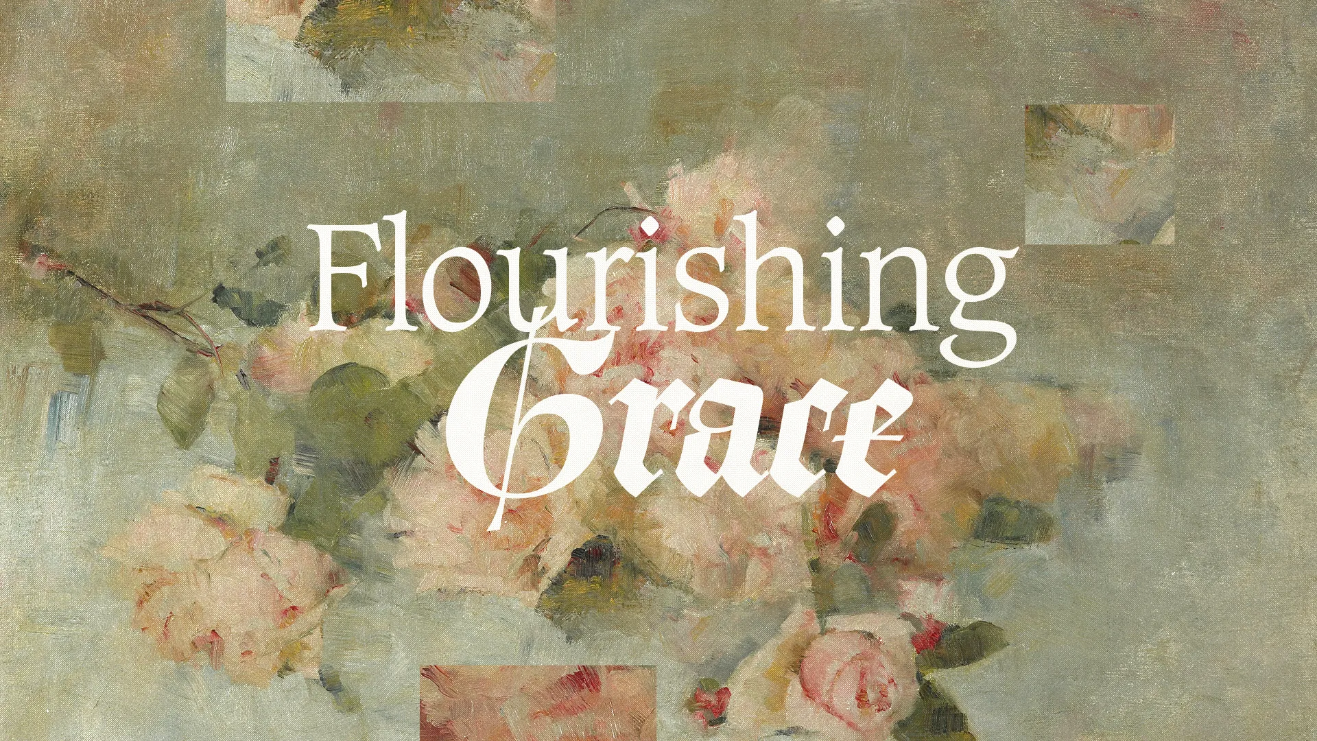 Soft floral background with the words "Flourishing Grace," symbolizing growth, faith, and spiritual beauty.
