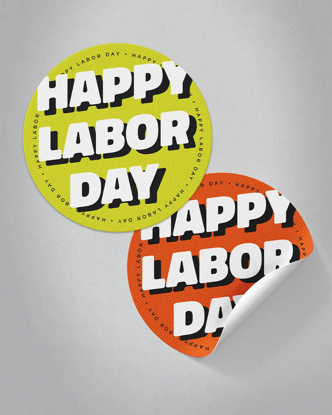 Celebrating community and work, "Happy Labor Day" stickers in vibrant colors symbolize unity and service.