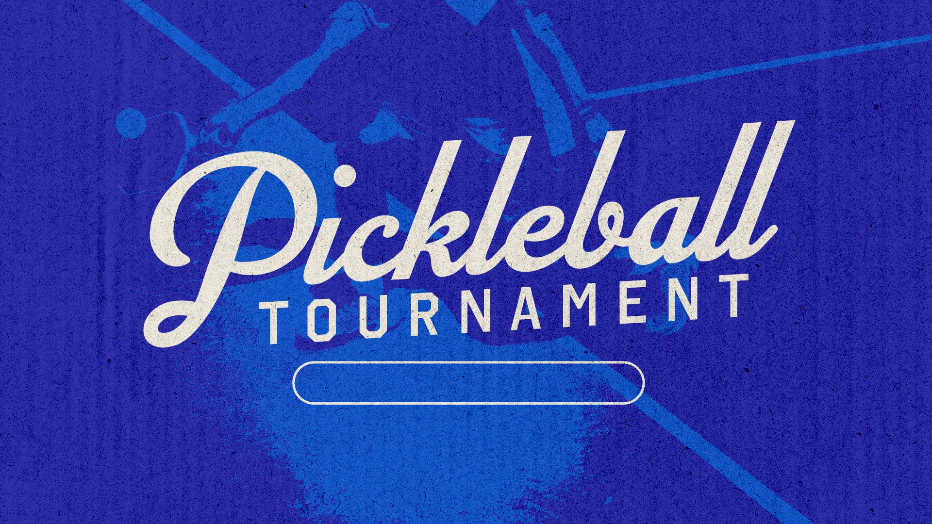 Pickleball tournament graphic with bold text, inviting community engagement and fellowship through sports.