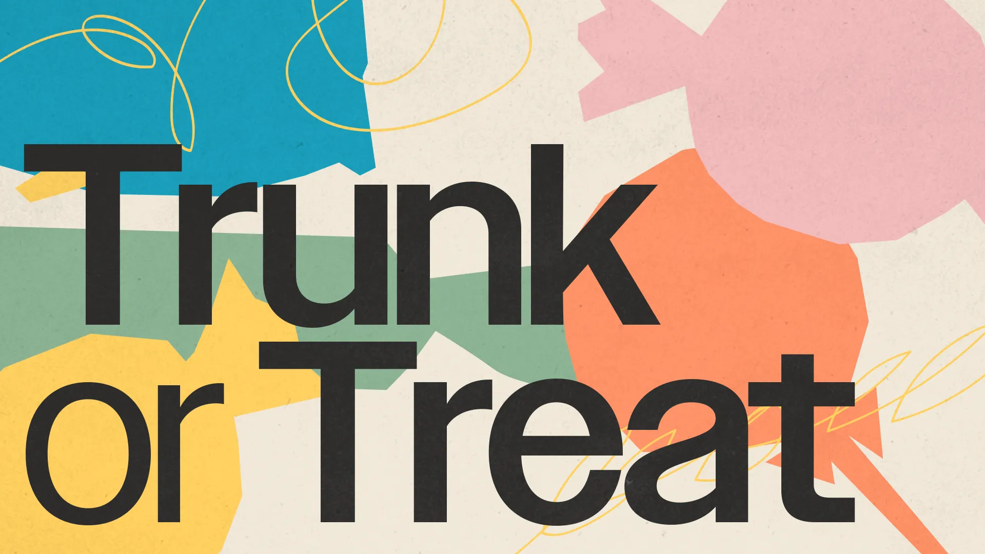 Colorful event announcement for "Trunk or Treat," promoting community engagement and family fun in a church setting.