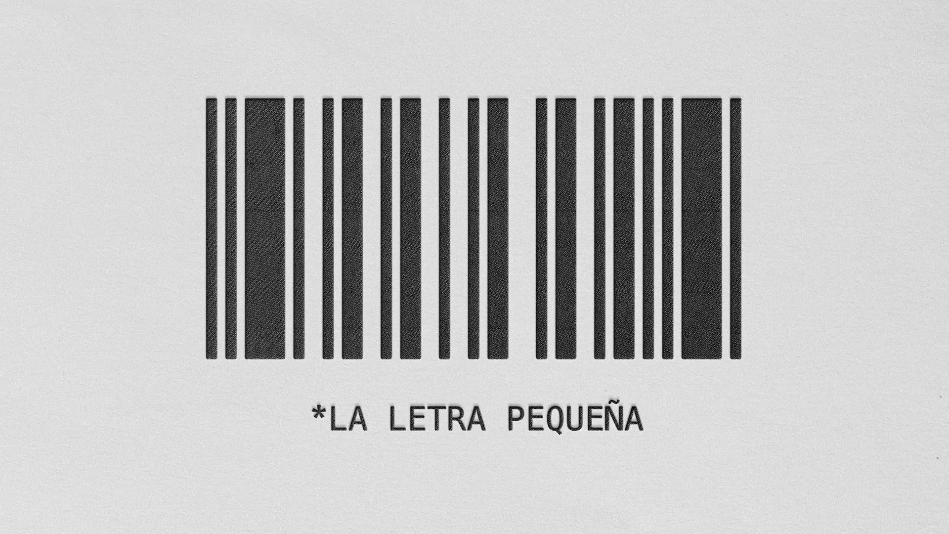 La Letra Pequeña church media graphic featuring black barcode pattern on light gray background with minimalist typography
