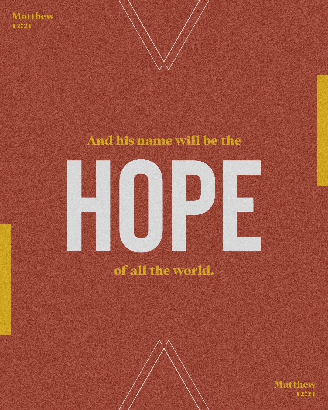 Red textured church social media template featuring Matthew 1:21 "And his name will be the HOPE of all the world" with white geometric line accents