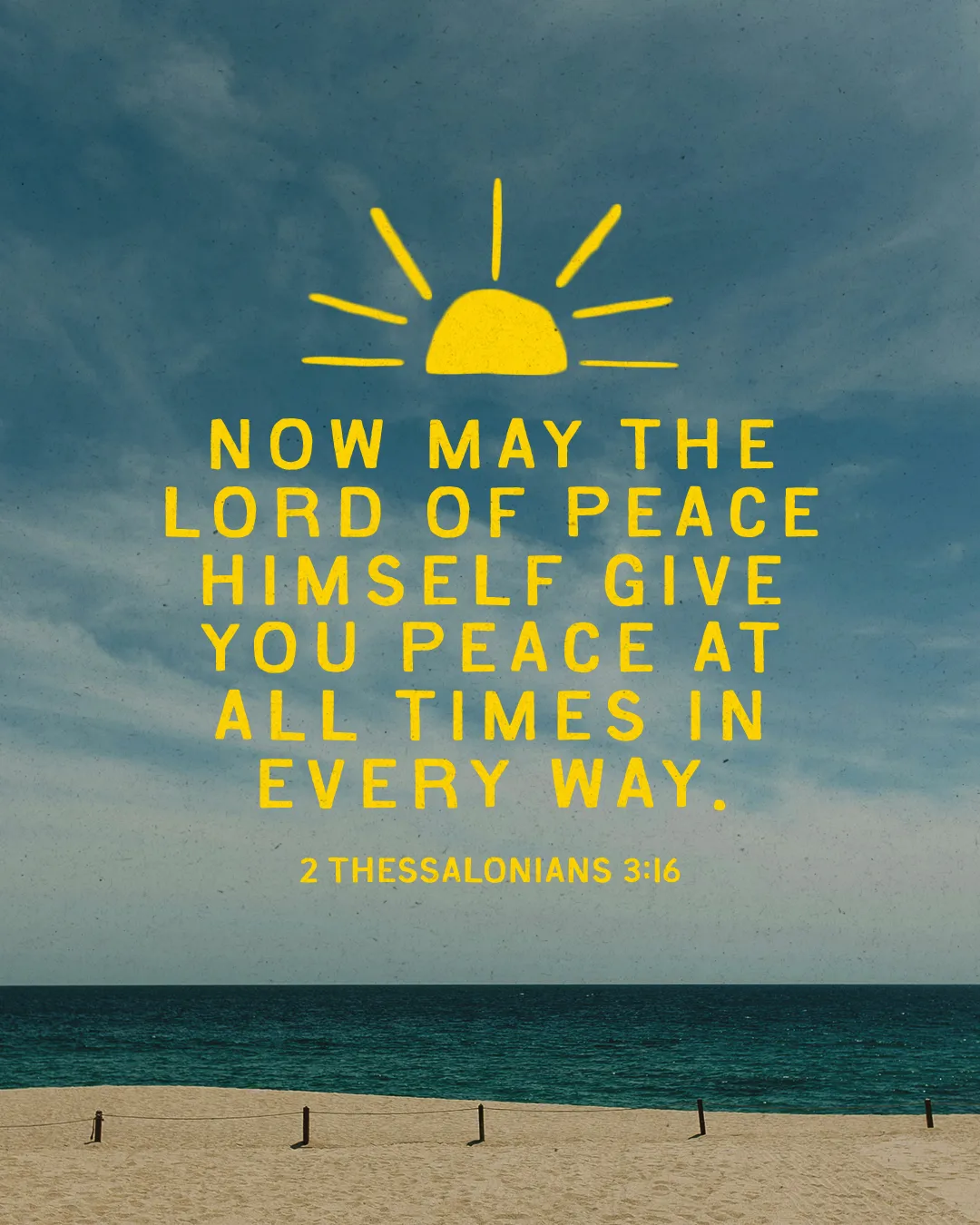 Sunrise over calm waters with a biblical verse about peace, symbolizing faith and tranquility in community.