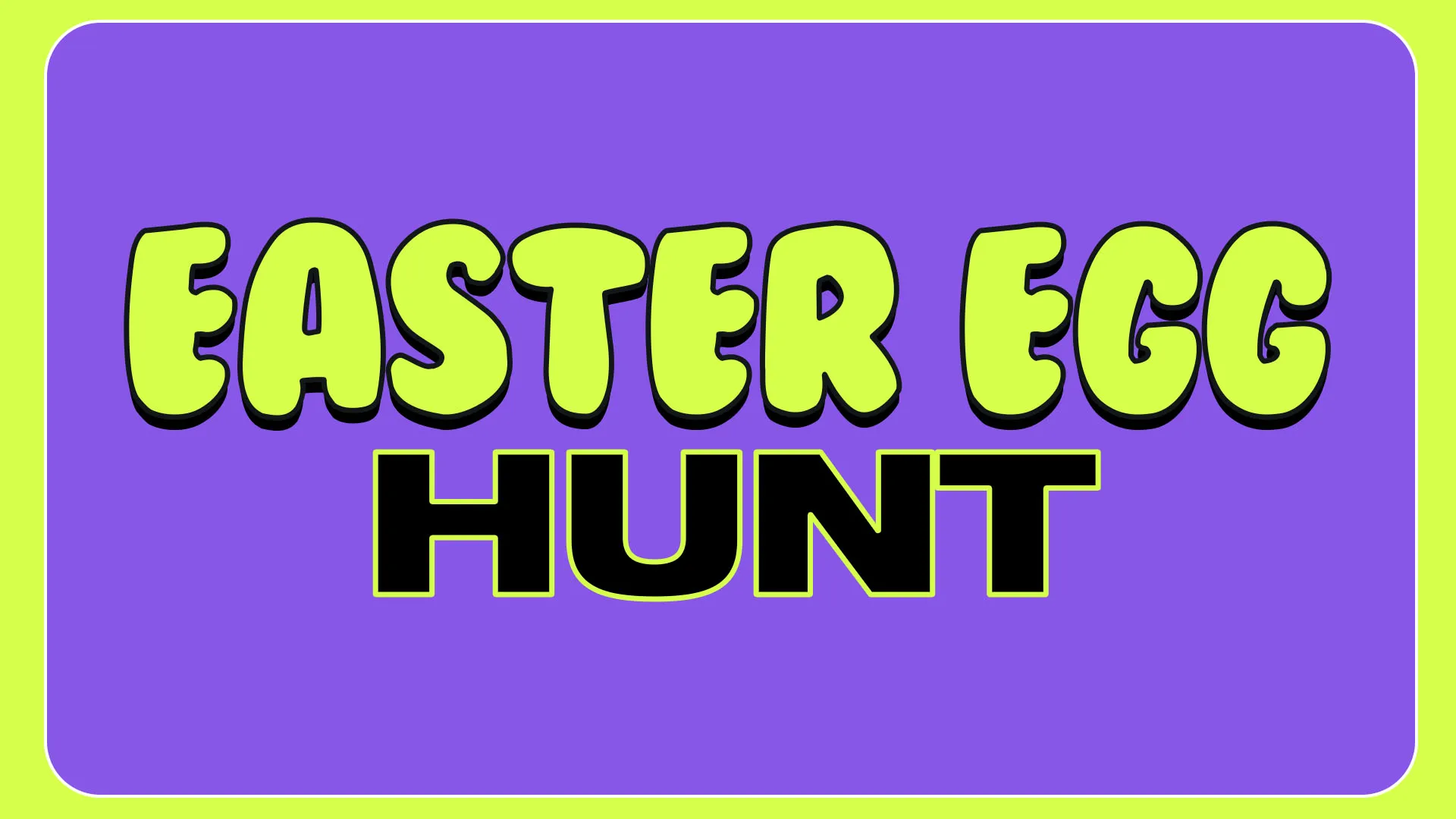 Vibrant Easter Egg Hunt announcement graphic with lime green typography on purple background for church children's ministry event