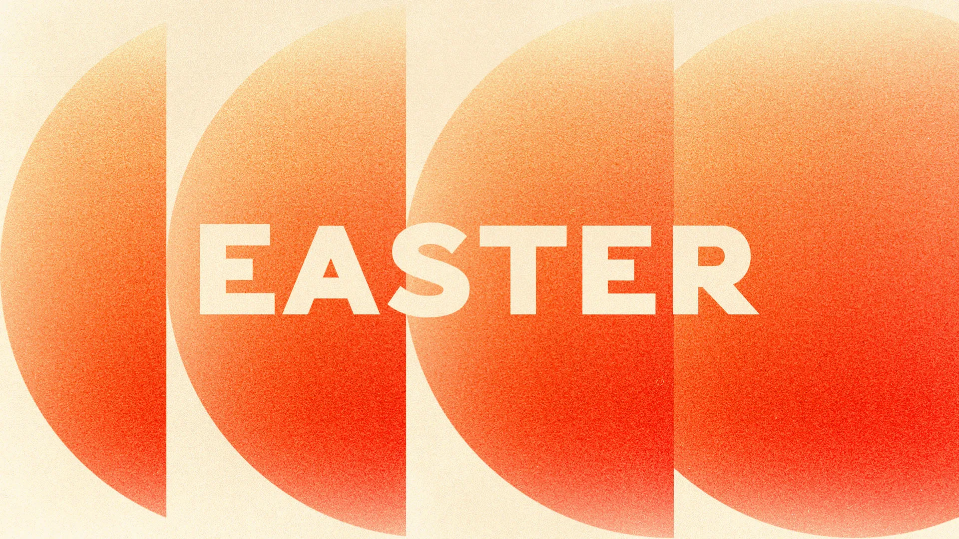 Modern Easter church media featuring geometric orange sunrise imagery with bold white typography on cream background