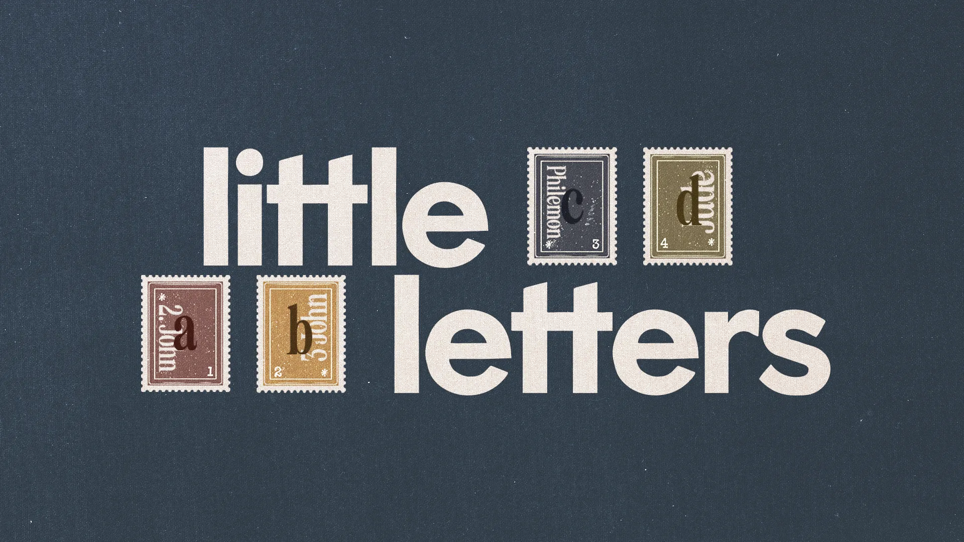 "Stylized stamps featuring biblical letters, symbolizing faith, community, and the messages of early church writings."