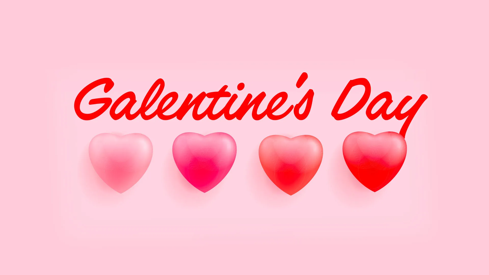 Valentine's Day church media design with red script text reading "Galentine's Day" above row of gradient pink and red hearts on pink background