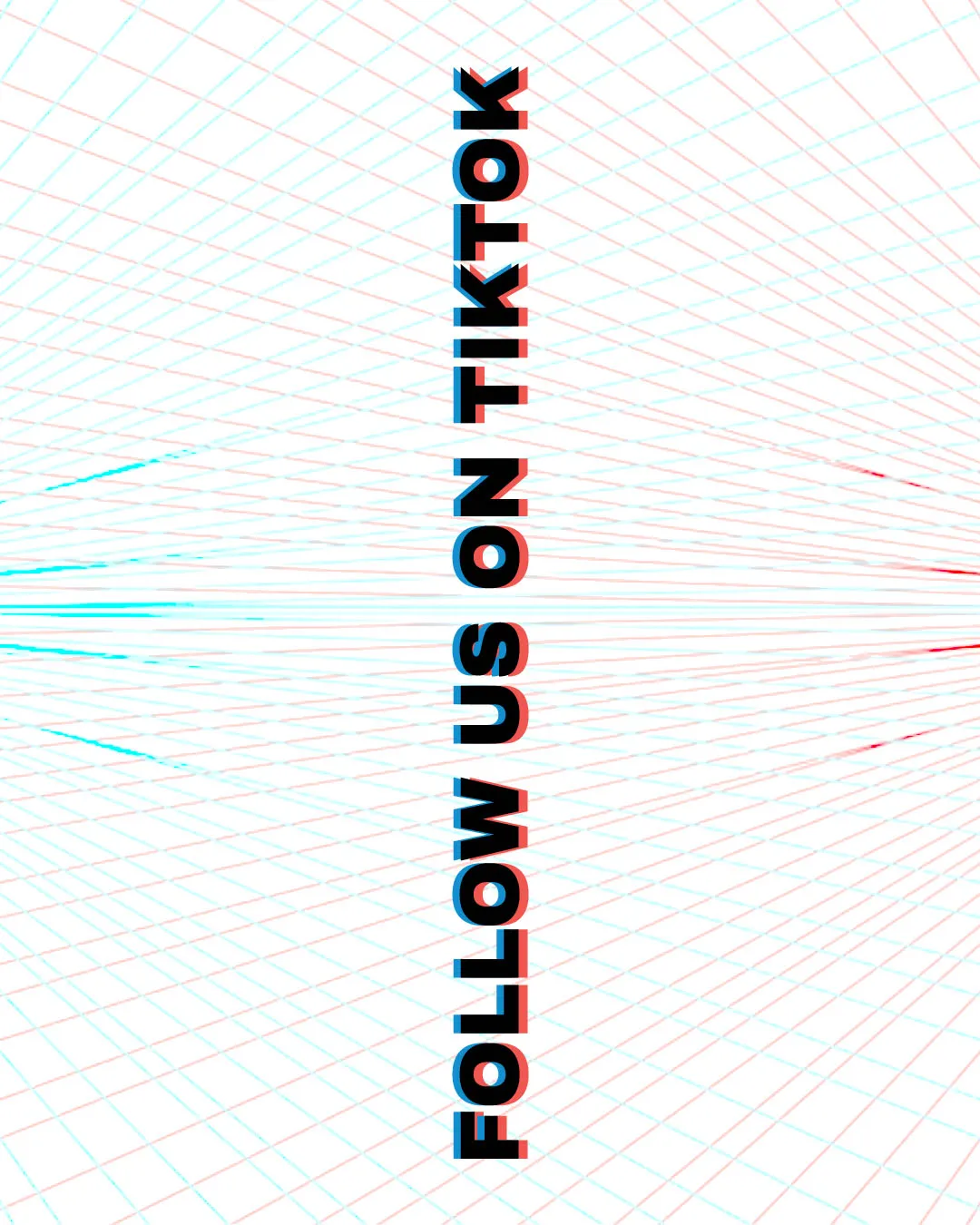 Experimental church media design featuring vertical "FOLLOW US" typography with red and blue chromatic aberration effect against white grid background