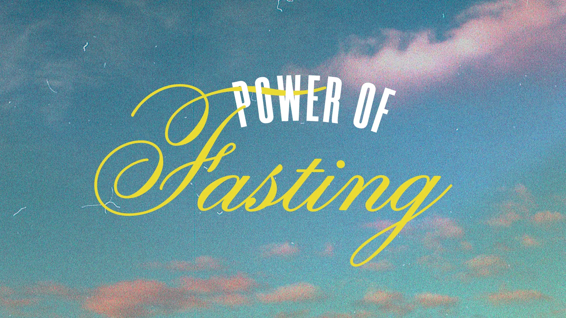 "Text reads 'Power of Fasting' against a serene sky, symbolizing spiritual growth and devotion."