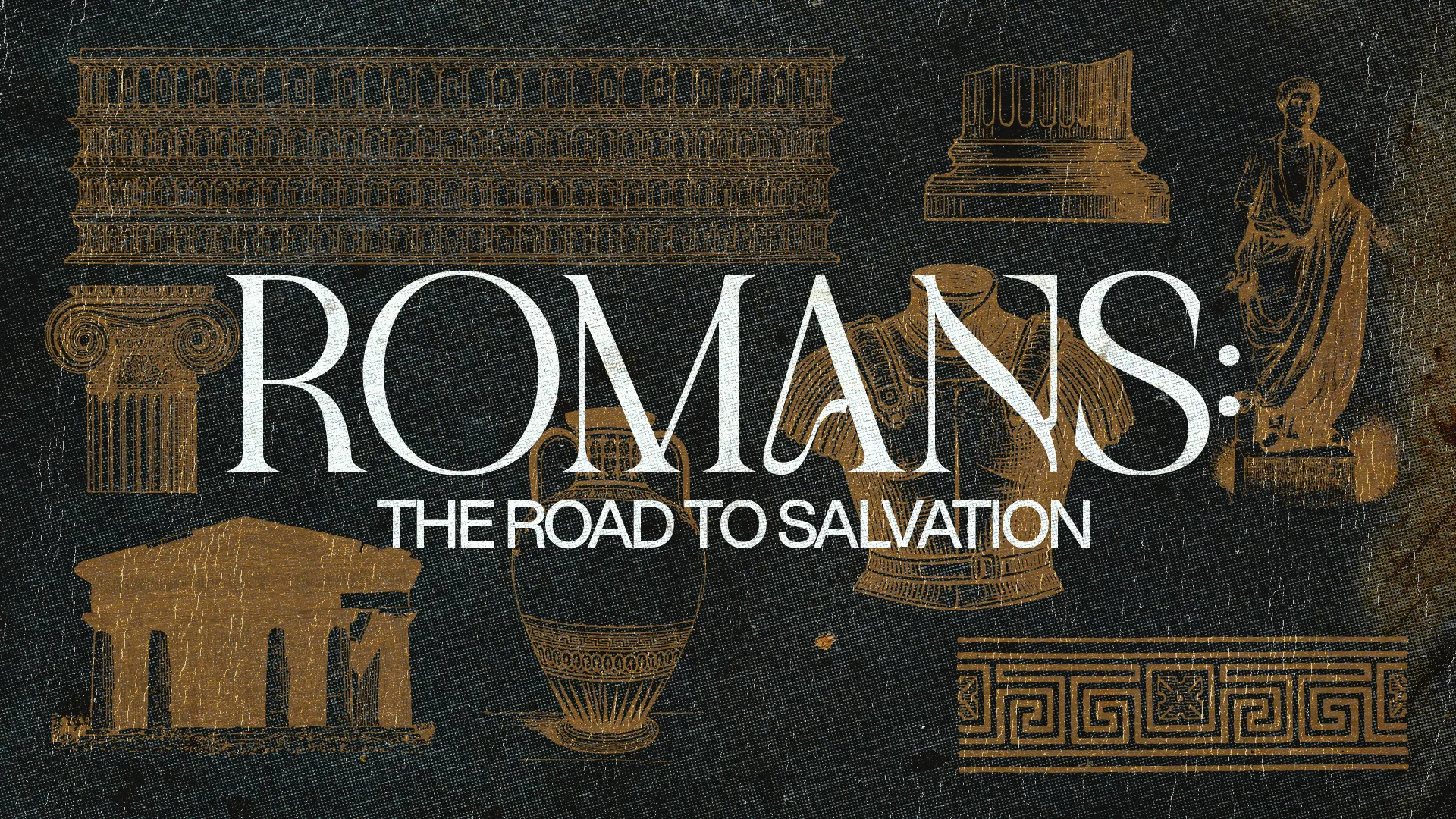 "Romans: The Road to Salvation, featuring ancient symbols of faith and community, highlighting a journey of spiritual growth."