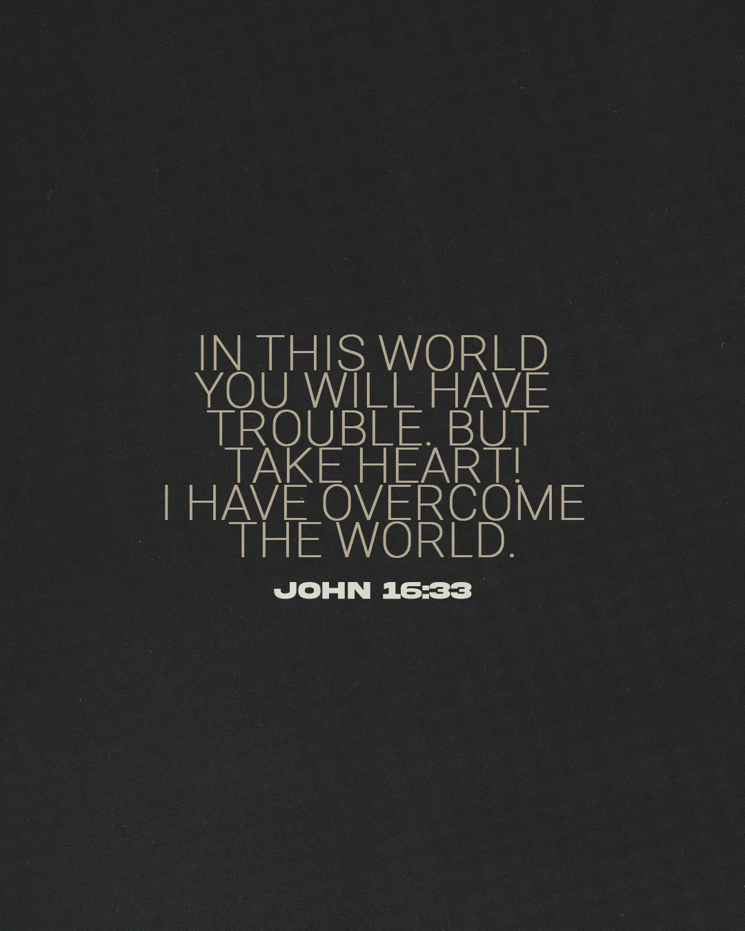 "Encouraging scripture from John 16:33, reminding believers of hope and strength in overcoming life's challenges."