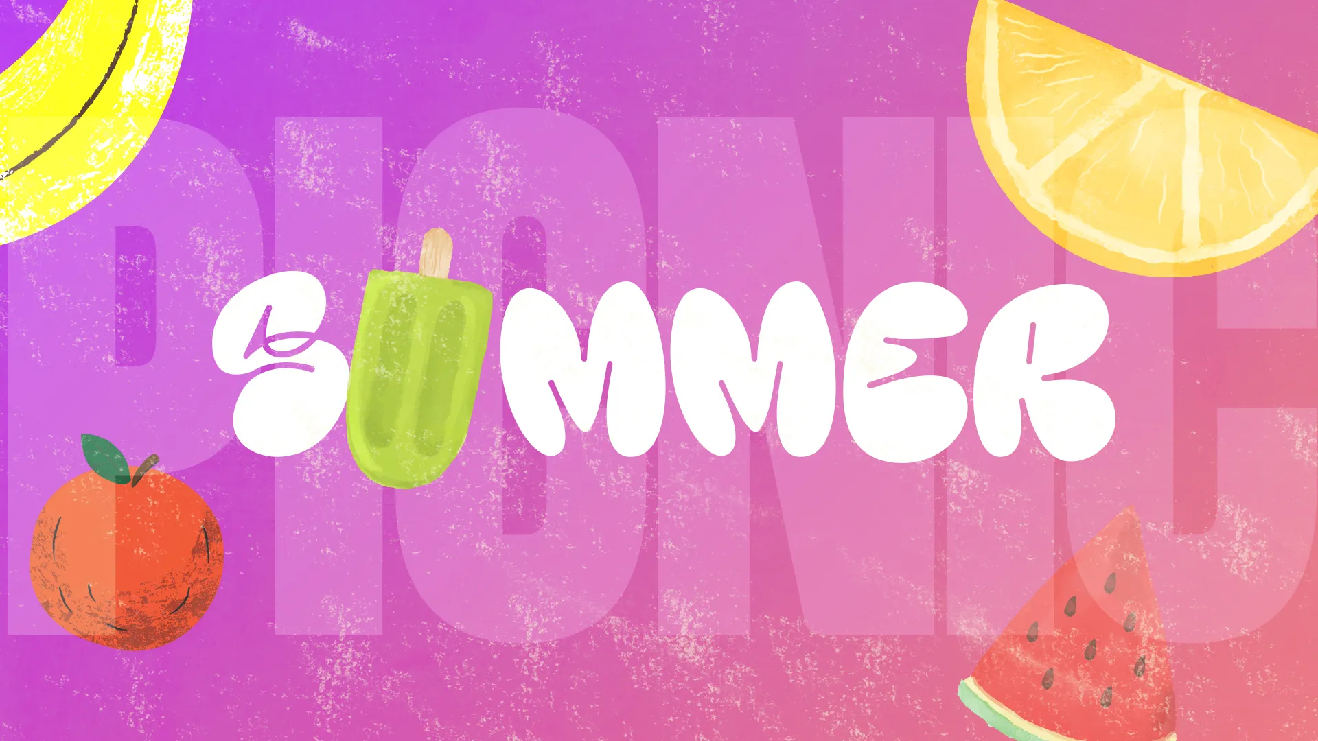 Colorful summer fruits and popsicles surround the word "SUMMER," symbolizing joy and community in faith-based gatherings.