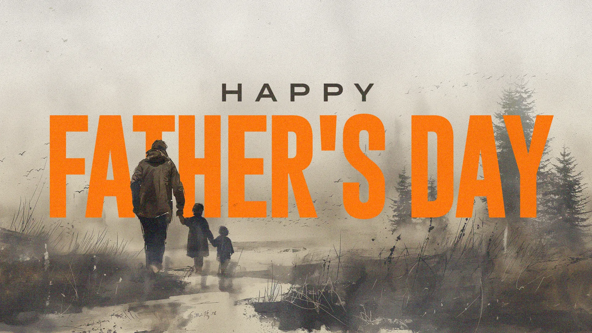 Father and children walking together in nature, celebrating love, family, and faith on Father's Day.