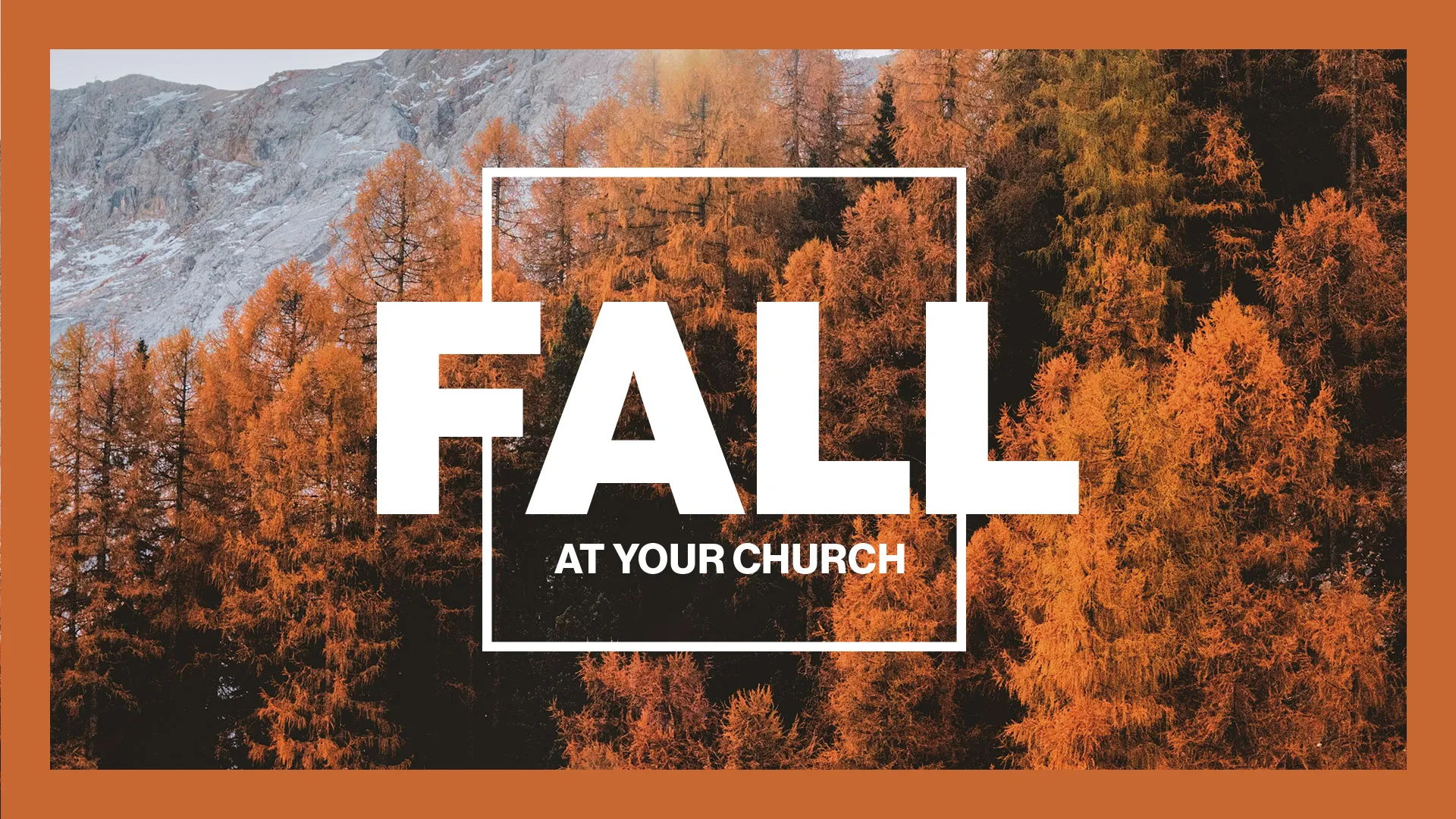 Fall at Your Church graphic with text overlaid on scenic autumn mountain landscape