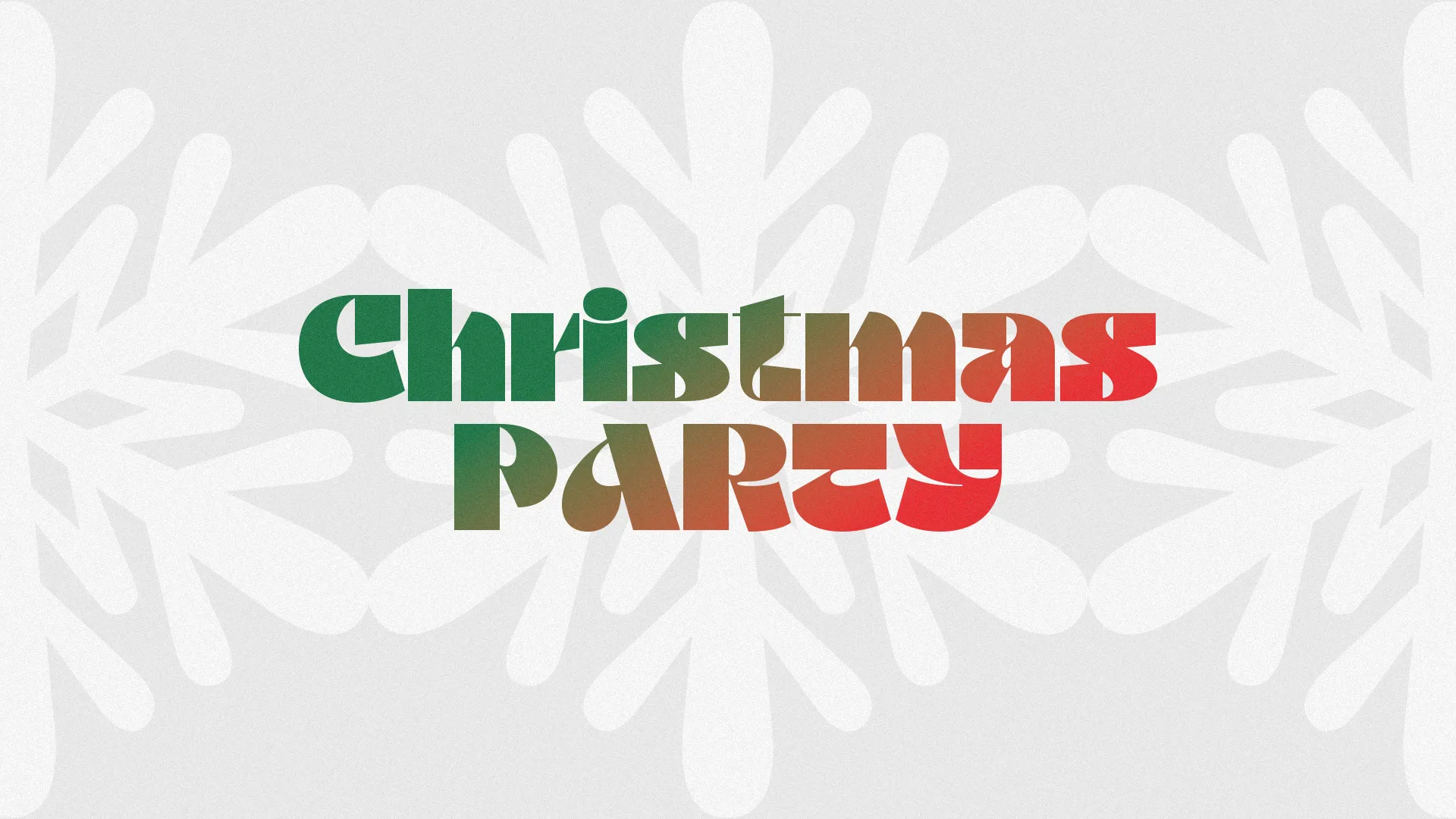 Retro-inspired Christmas Party graphic with gradient text and stylized snowflake background