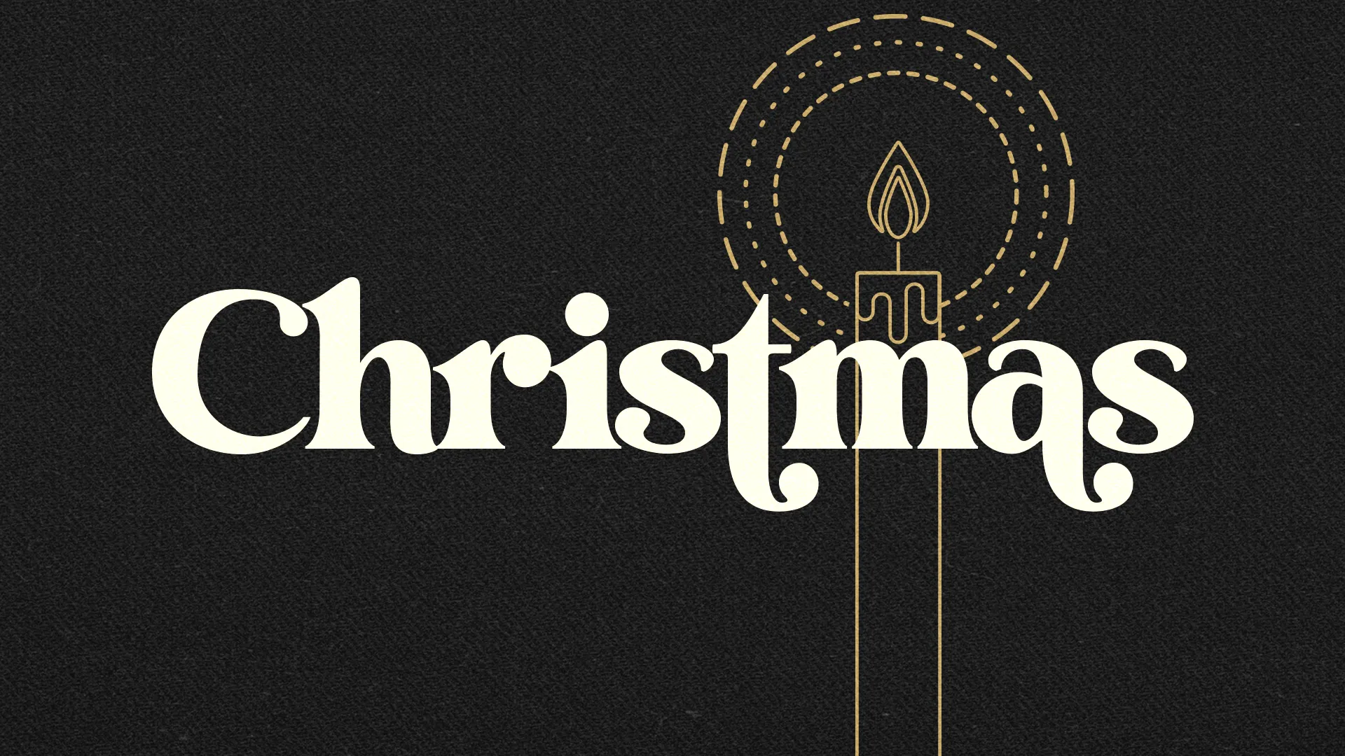 Minimalist Christmas graphic with white text and gold candle icon on black background
