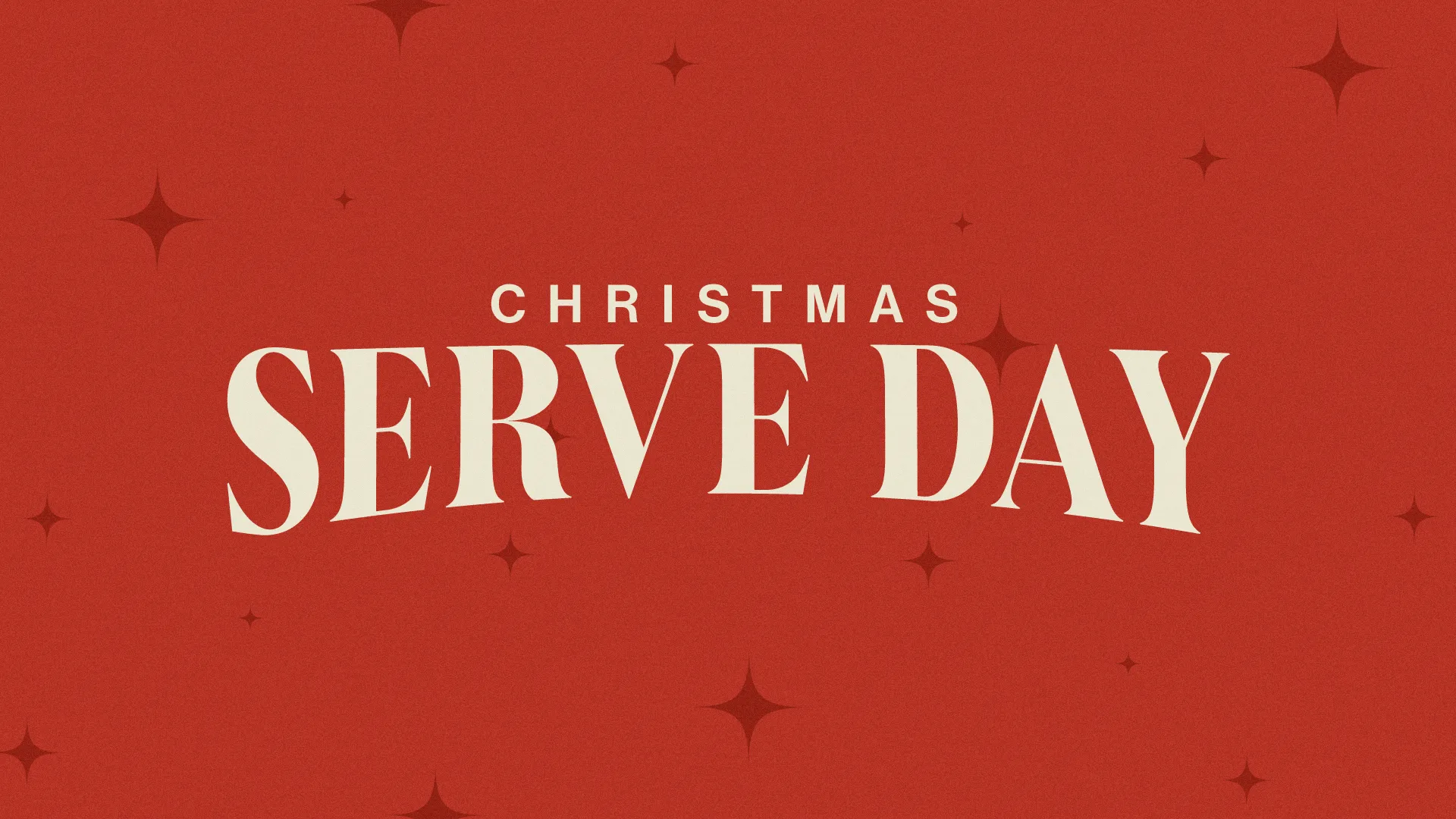Red Christmas Serve Day graphic with white text and star decorations for church outreach events