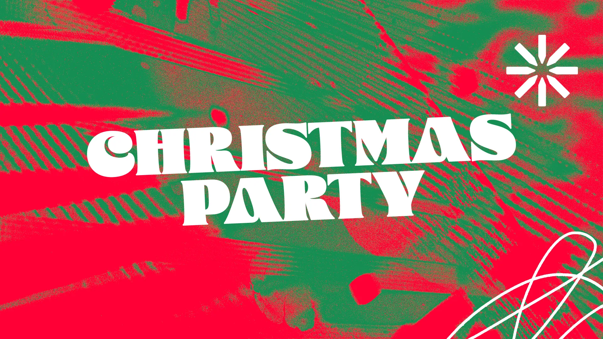 Grunge-style graphic with "Christmas Party" text in white on a red and green abstract background.