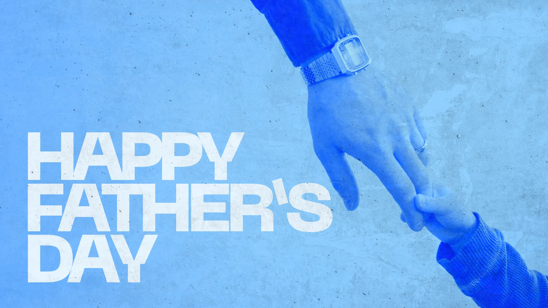 Hands of a father and child reaching out, celebrating Father's Day with a church community theme.