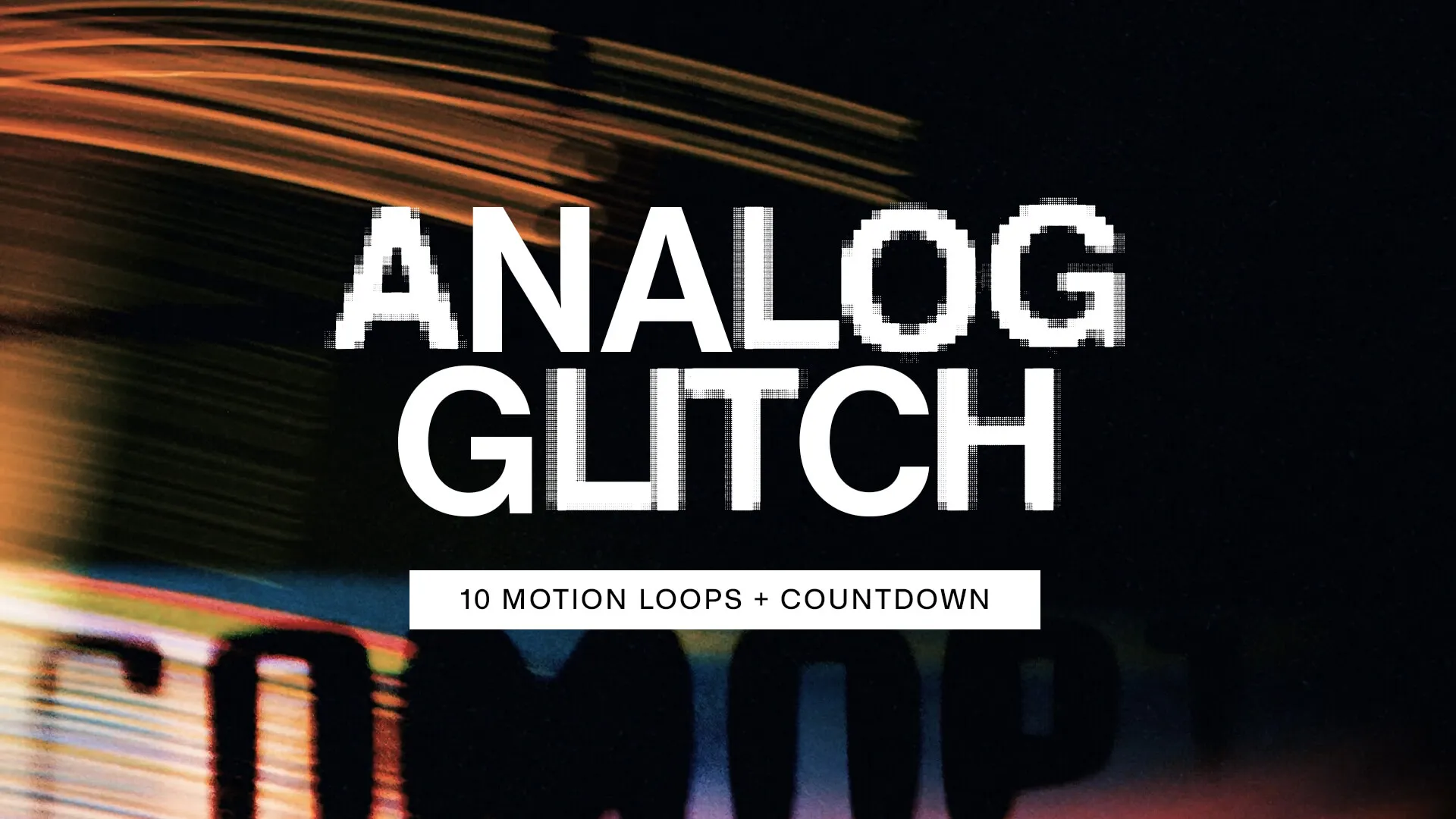 Black background with glowing blue frame and white text "Boxed Glow 10 Motion Loops + Countdown" for church media presentations