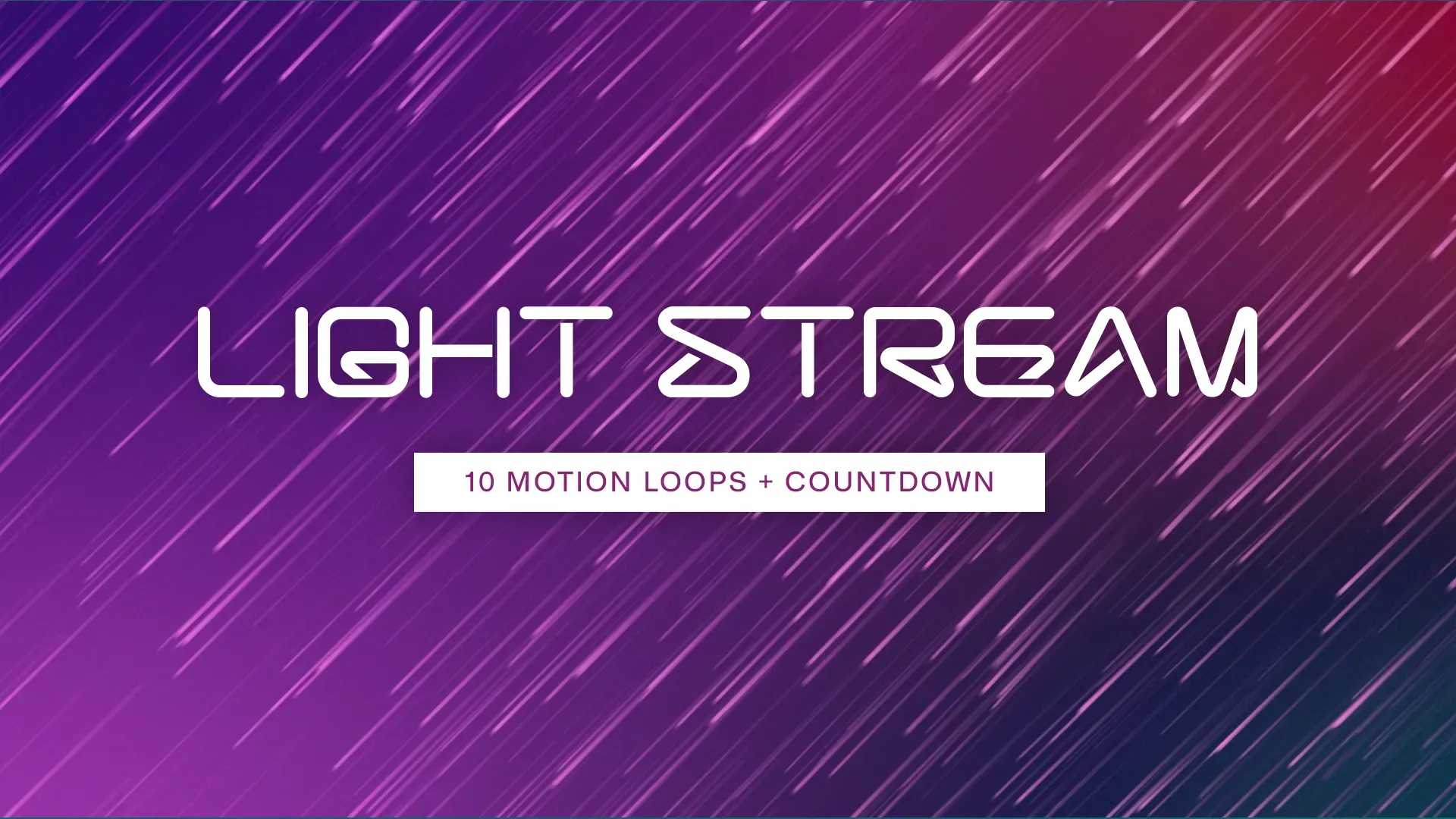 Purple and pink light streams motion background for church media with text "Light Stream 10 Motion Loops + Countdown"