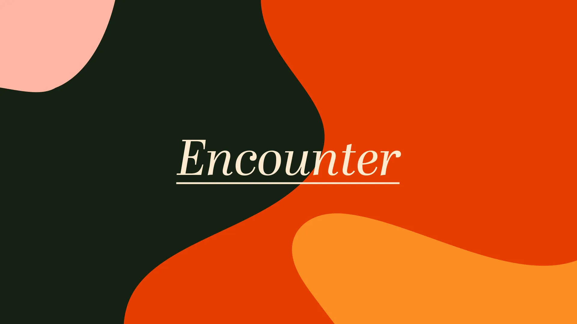 Minimalist church media graphic with the word "Encounter" in white text on a background of flowing shapes in green, orange, pink, and yellow.