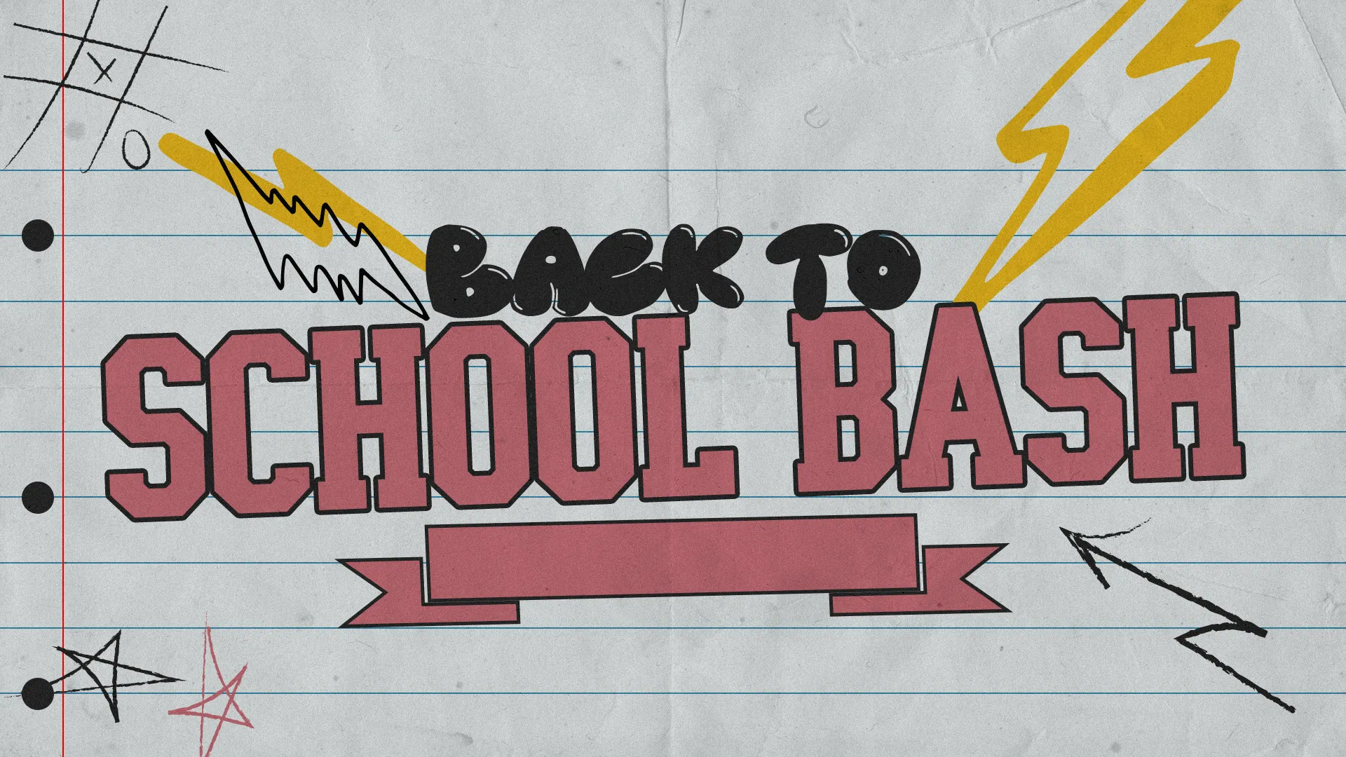 This fun and engaging "Back to School Bash" event graphic is perfect for kicking off the new school year with your church's youth group. The playful design featuring school-themed elements and doodles creates a lively and welcoming atmosphere.