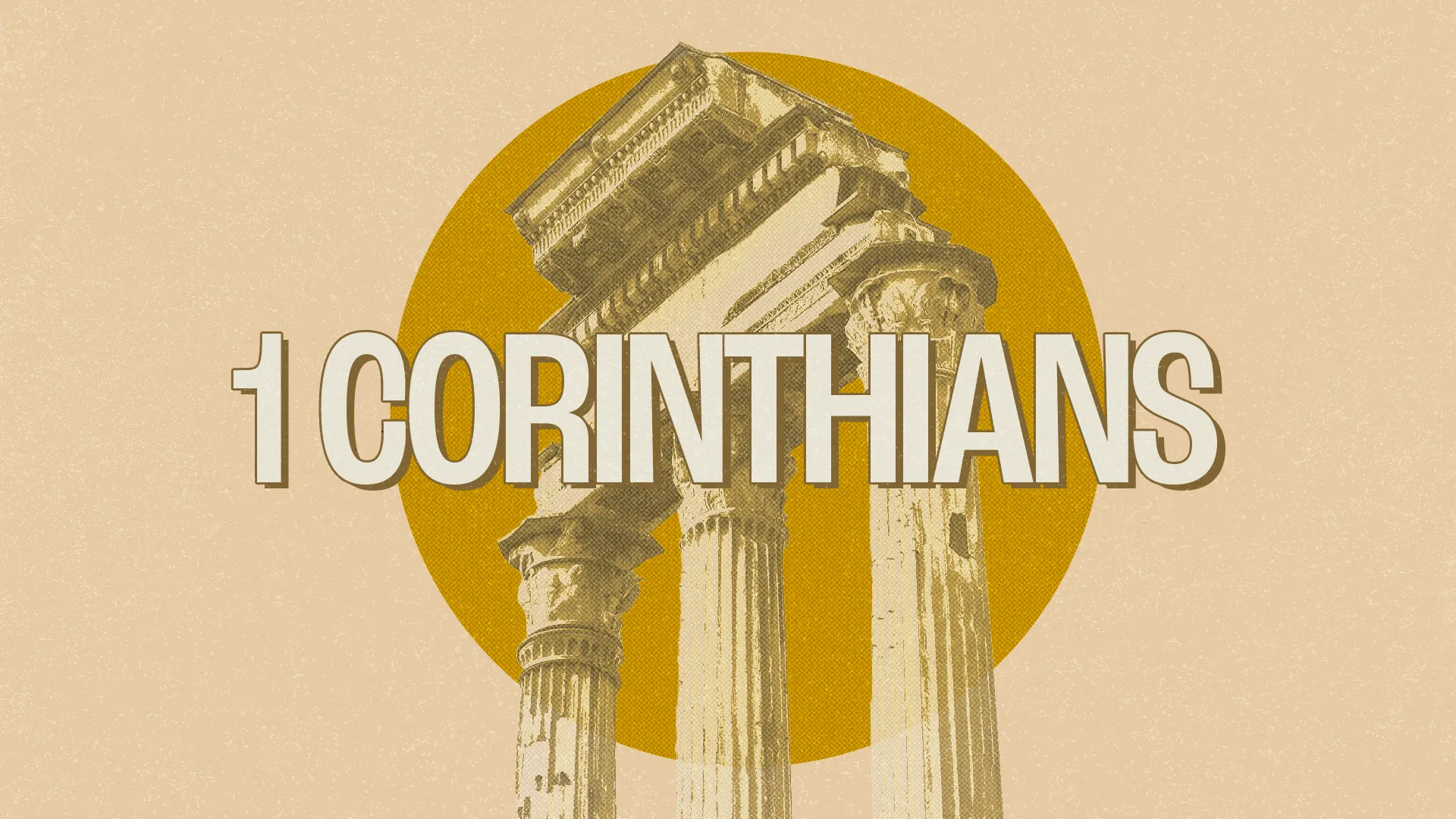The "1 Corinthians" church media template features a classic and sophisticated design, with ancient architectural elements highlighting the historical context of the epistle. The muted color palette and elegant typography make it suitable for sermon series and Bible studies focused on this New Testament book.