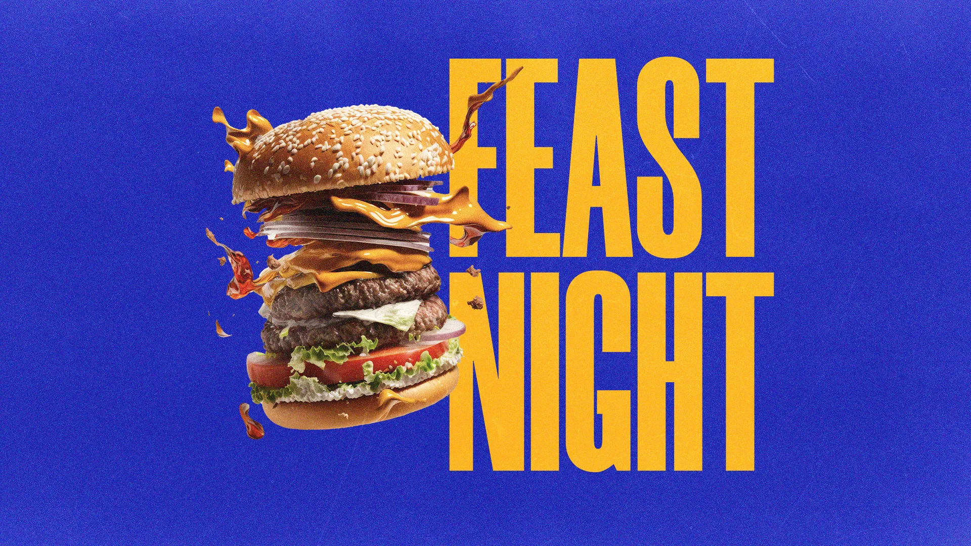 This "Feast Night" template features a bold and appetizing design, perfect for promoting church events centered around food and fellowship. The vibrant colors and dynamic imagery create an inviting atmosphere, ideal for gatherings that celebrate community and shared meals.