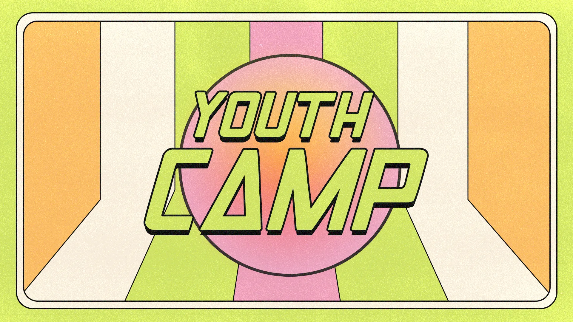 Vibrant graphic promoting Youth Camp, emphasizing community, faith, and spiritual growth for young church members.