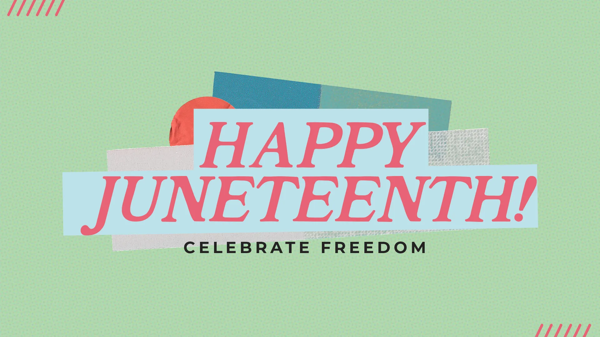 This vibrant and cheerful Juneteenth graphic celebrates freedom with a fun, collage-like design. Perfect for church media highlighting this important holiday.