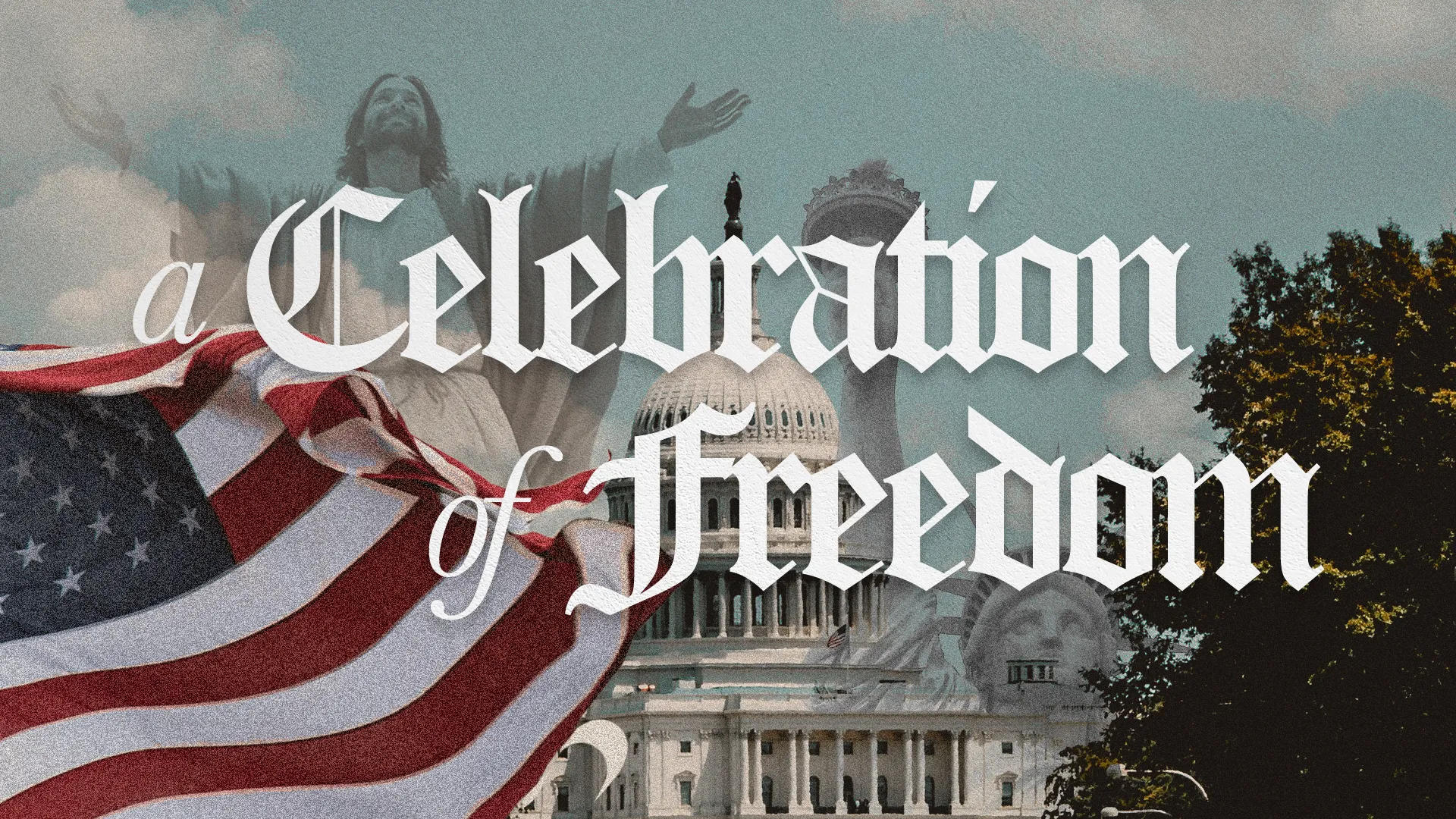 Celebrate the spirit of liberty with 'A Celebration of Freedom' church graphic, ideally suited for Independence Day events or any service focused on the theme of freedom in faith. This powerful design blends patriotic and spiritual elements seamlessly.