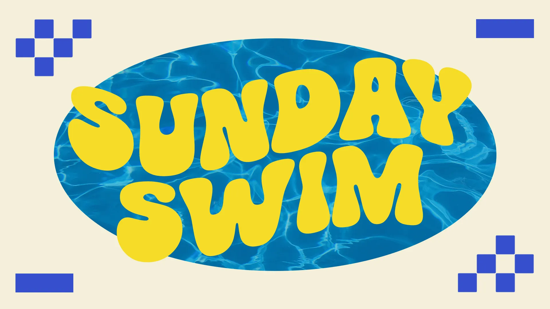 Dive into fun with the vibrant "Sunday Swim" graphic, perfect for promoting church summer swim events. The playful design and bright colors are sure to attract attention and excitement.