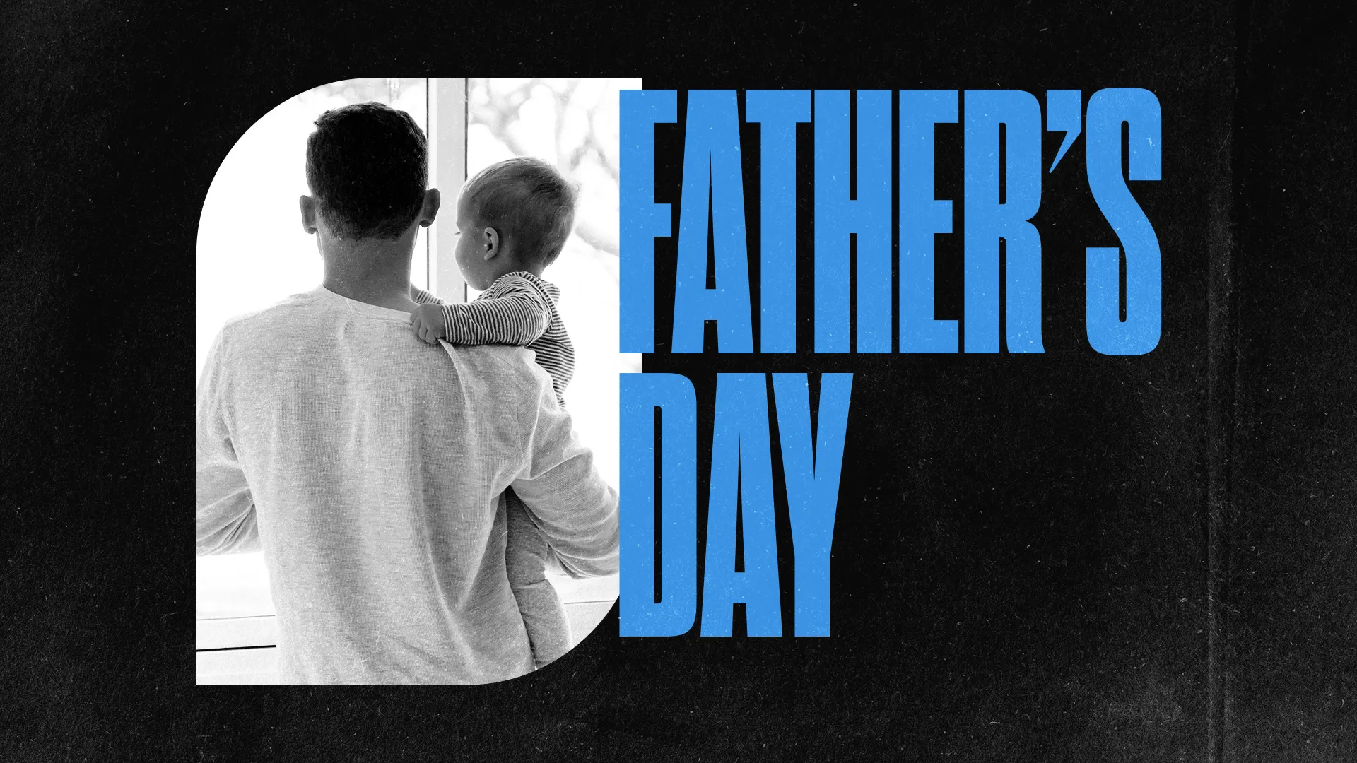 Celebrate and honor the fathers in your congregation with this heartfelt "Father's Day" graphic. Featuring a touching photograph and bold blue text, it perfectly captures the essence of fatherhood and is ideal for promoting your Father's Day events.