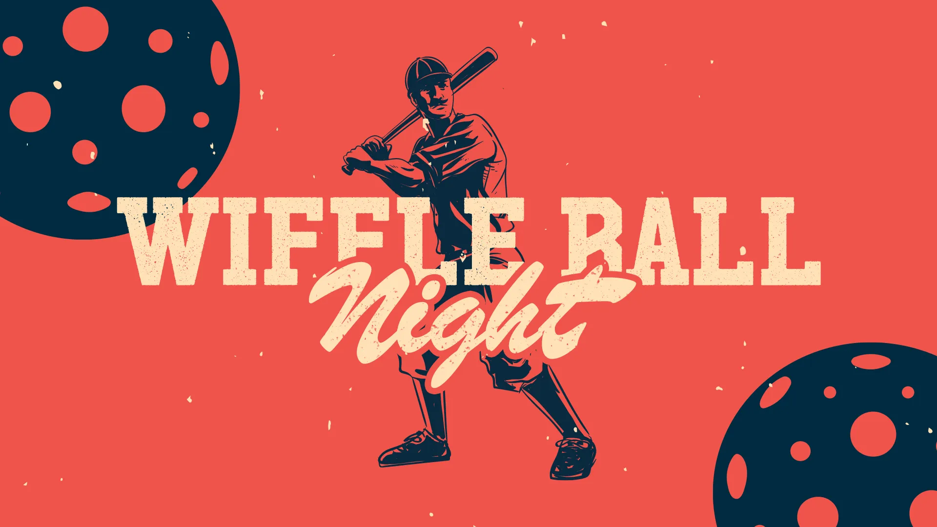 Promote an exciting evening of fun and games with this retro "Wiffle Ball Night" graphic. Featuring vintage-style illustrations and bold text, it's perfect for drawing attention to a community sports event at your church.