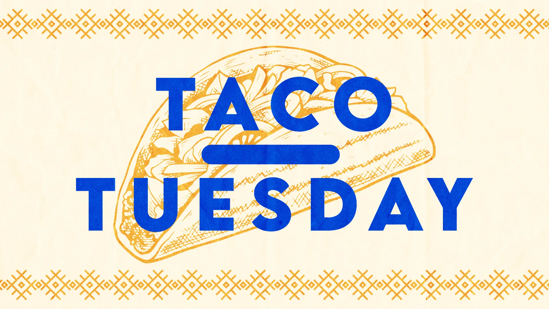 Spice up your church's community gatherings with this festive "Taco Tuesday" graphic. Featuring bold blue text and a detailed taco illustration with decorative patterns, it perfectly captures the fun and flavor of a taco-themed event.