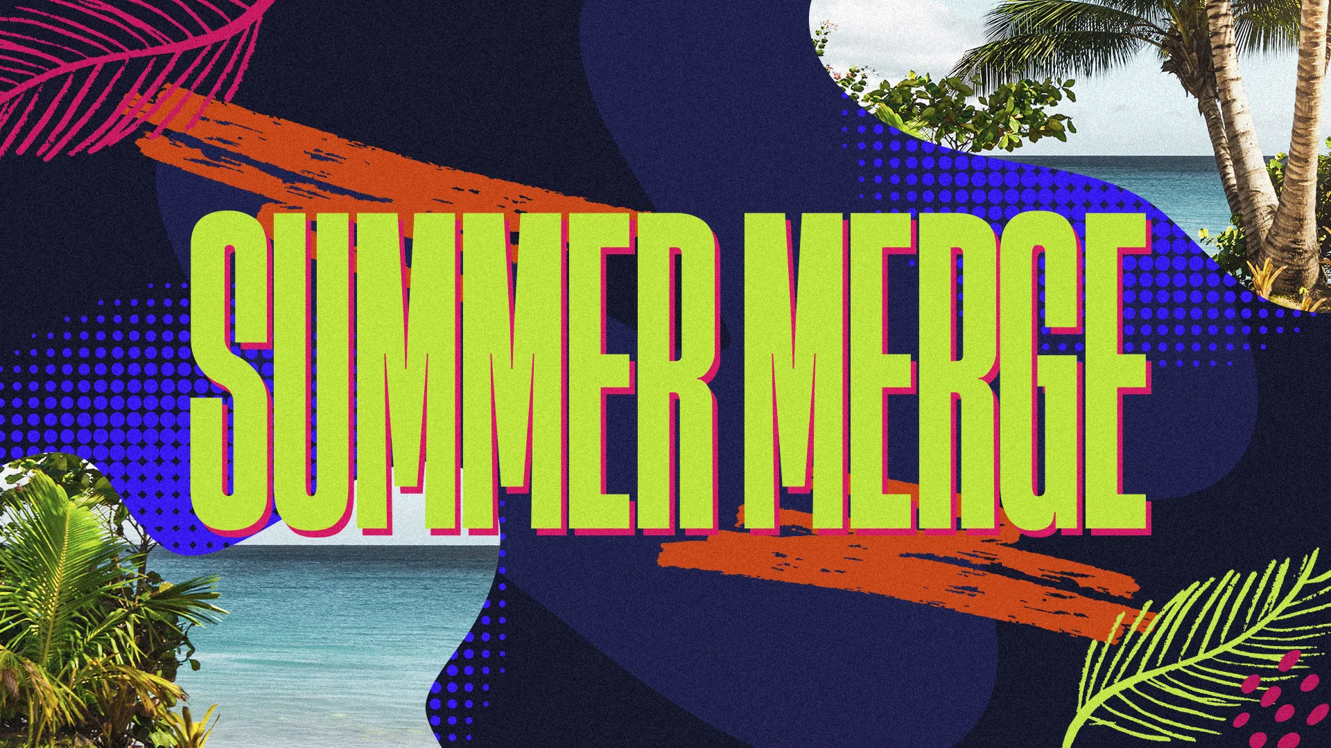 Promote your vibrant and lively church event with this dynamic "Summer Merge" graphic. The bold, tropical-themed design with striking colors and layered elements is perfect for capturing attention and generating excitement for your summer activities.