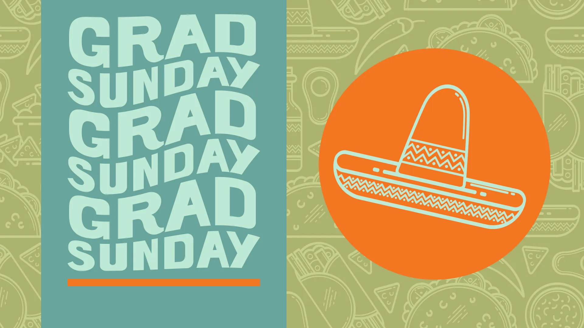 Showcase a festive and culturally rich celebration for your church's graduates with this "Grad Sunday" graphic. Its vibrant design features a sombrero and intricate patterns, perfect for a themed graduation event that both honors achievements and celebrates heritage.