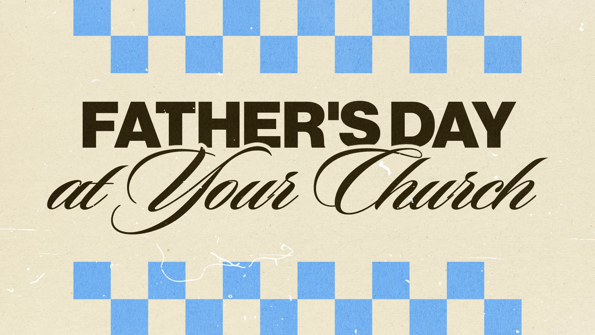 Invite your congregation to a special Father's Day celebration with this classic and elegant graphic. Its vintage script and subtle checkerboard pattern make it a distinguished choice for promoting your church's Father's Day services.