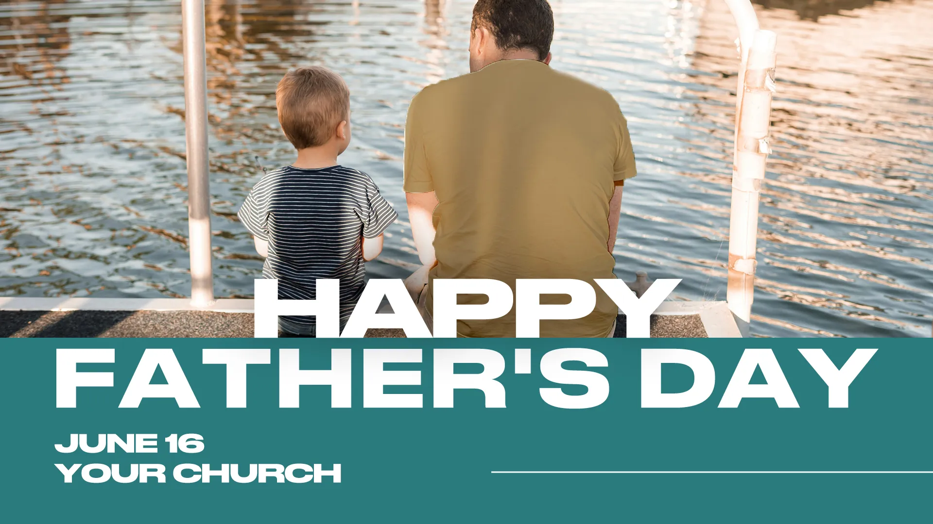 Celebrate Father's Day with this serene and touching graphic, depicting a father and child spending quality time together, perfect for your church's Father's Day services to honor the loving bonds between fathers and their children.