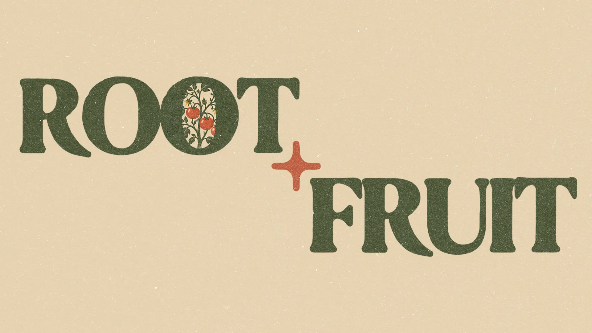 Rooted in faith, the design features "ROOT + FRUIT" with floral elements, symbolizing spiritual growth and community.