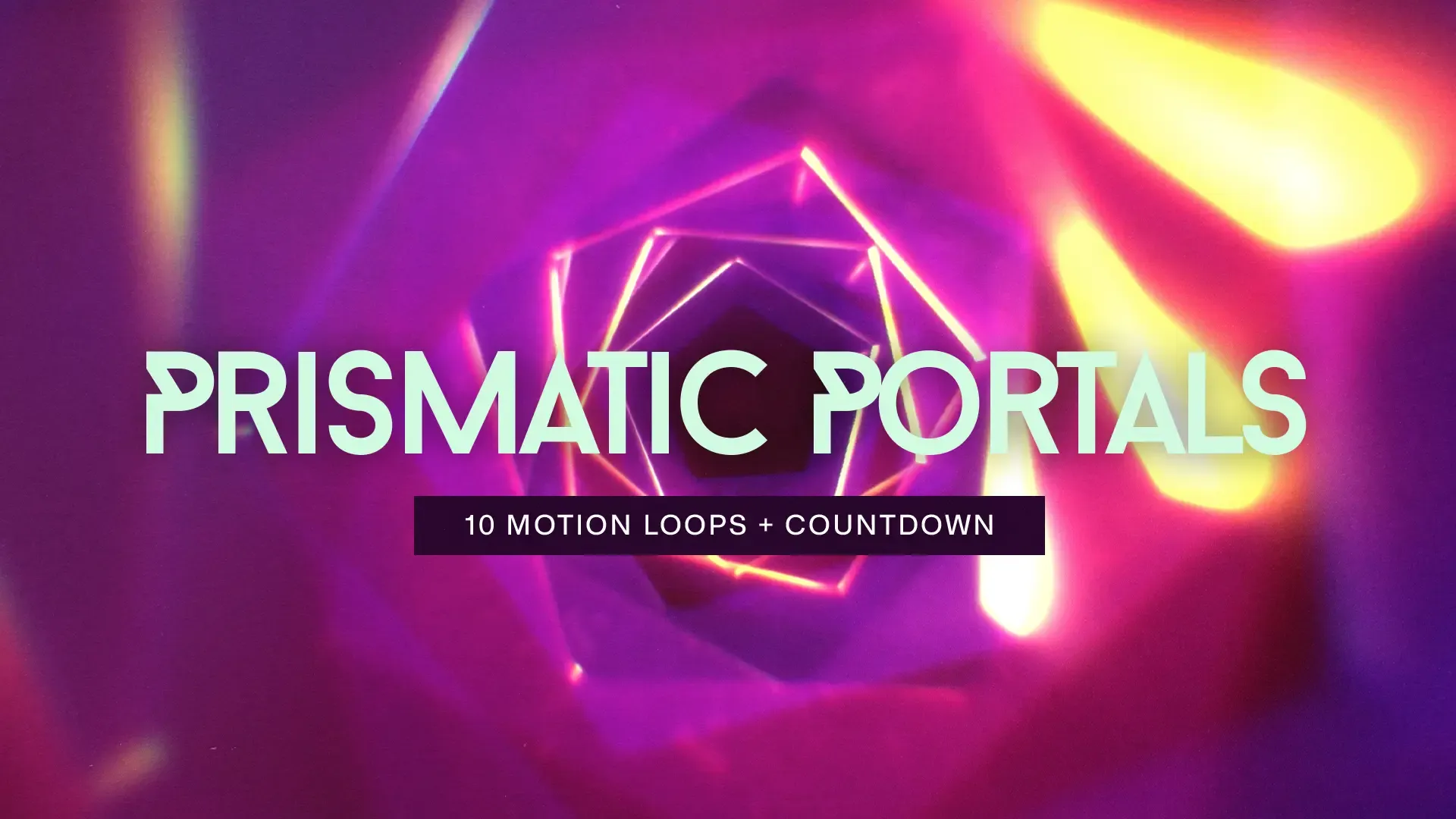 Step into a visually stunning experience with 'Prismatic Portals', a set of 10 motion loops and a countdown that immerse your congregation in a vibrant, geometric light display.