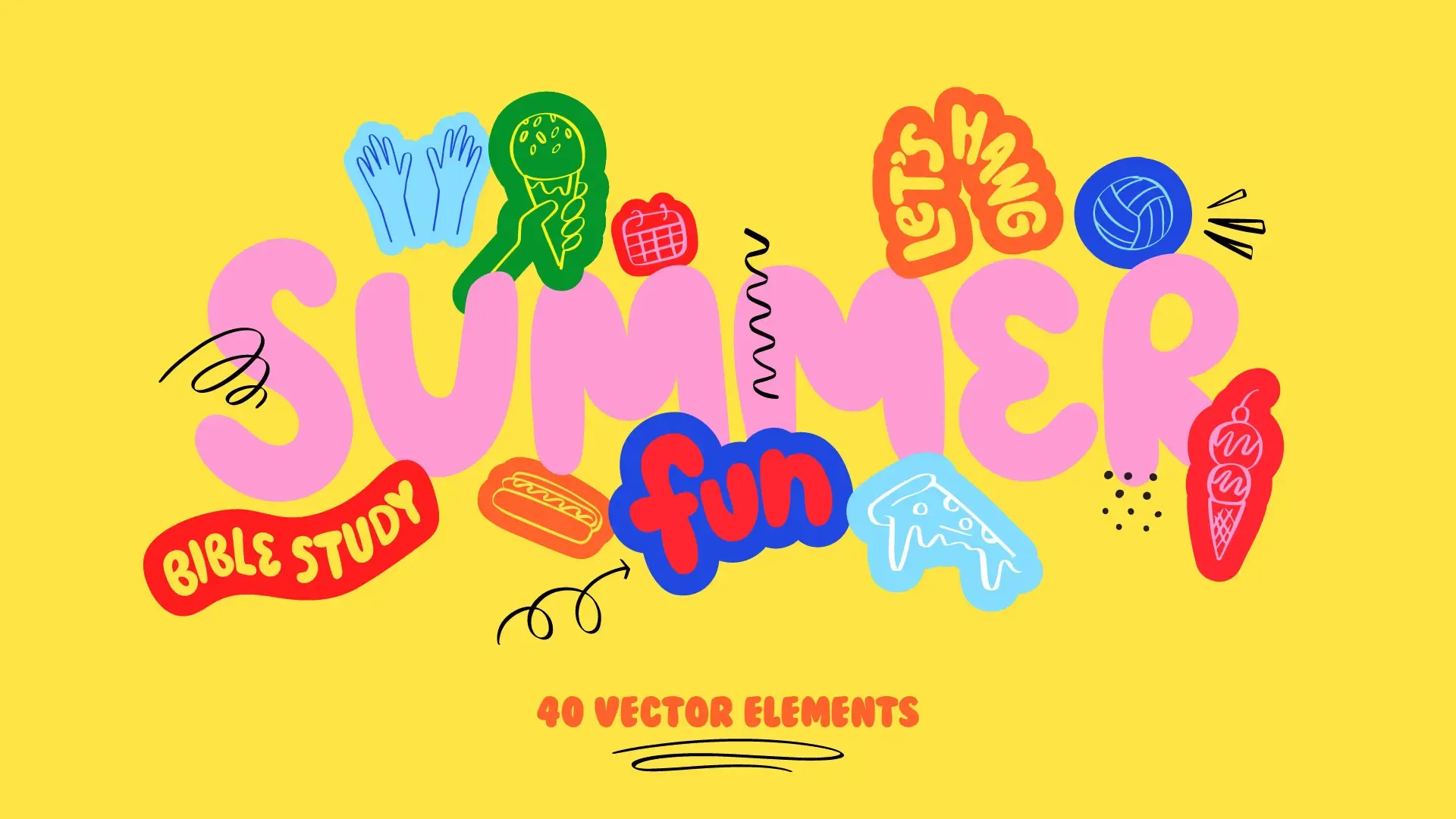 Expand your church media design capabilities with our "Summer Fun" vector elements pack. Featuring 40 hand-drawn graphics, this versatile toolkit empowers you to create engaging, summer-themed visuals for your church's events, announcements, and sermon series.