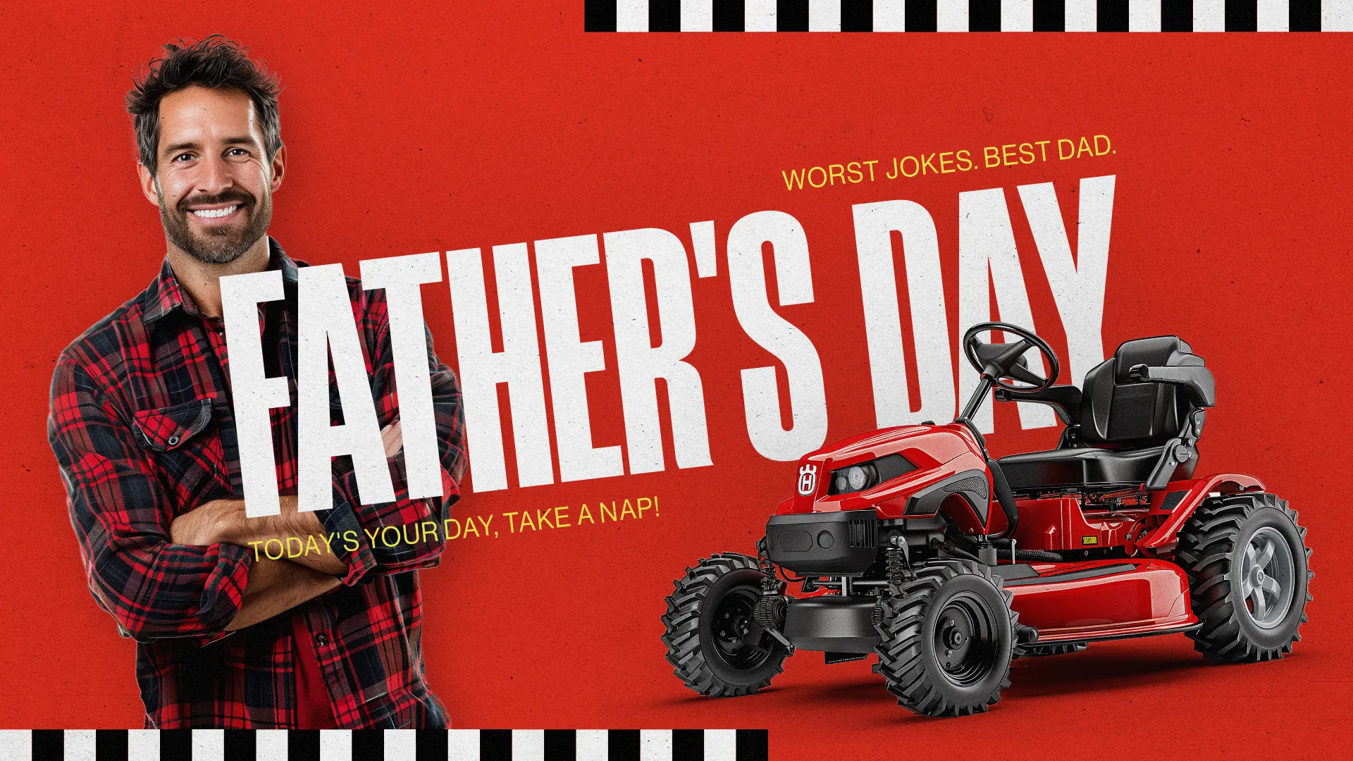 Celebrate Father's Day with humor and warmth using this lively graphic that features a cheerful dad, ideal for sparking smiles and appreciation within your church for all the dads known for their "worst jokes but best dad" moments.