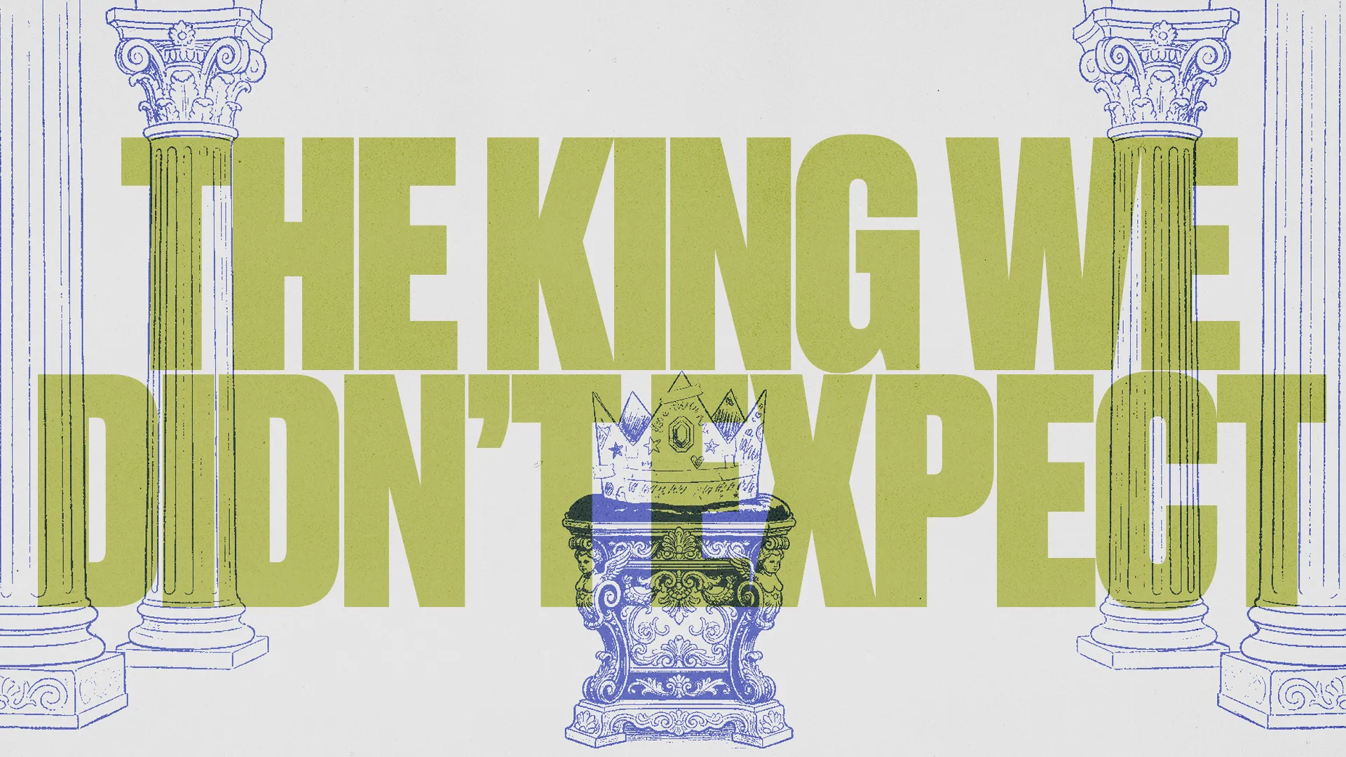 Crown atop an ornate throne with columns, emphasizing themes of unexpected kingship and faith in worship.