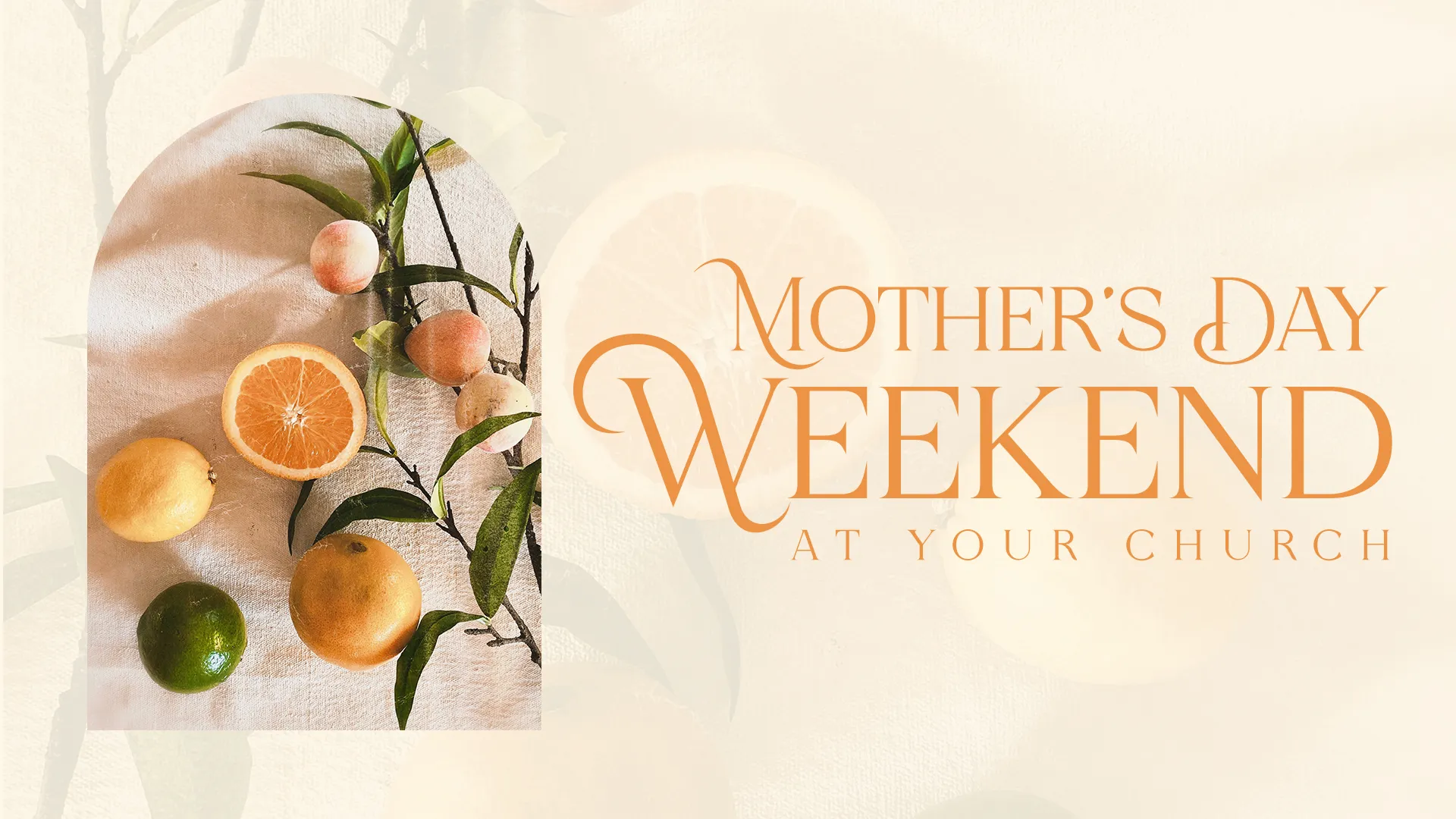 Welcome the fresh, vibrant spirit of Mother’s Day Weekend with this nature-inspired graphic, featuring lush citrus and a serene backdrop. It’s a refreshing and elegant invitation for church celebrations dedicated to honoring mothers.