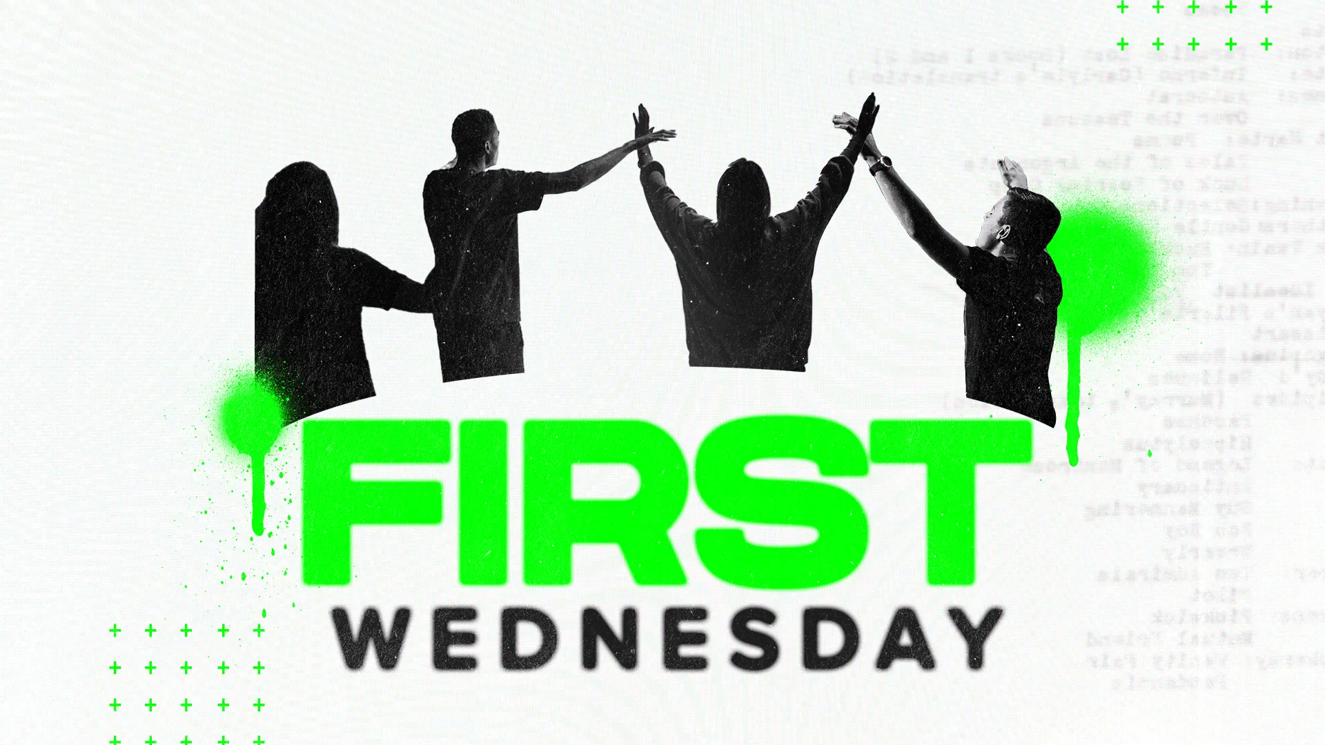 Energize your congregation with this 'First Wednesday' graphic. It’s perfect for signaling a fresh start to the month with a night of worship and fellowship. The lively silhouettes against a splash of vibrant color convey a sense of excitement and community engagement.