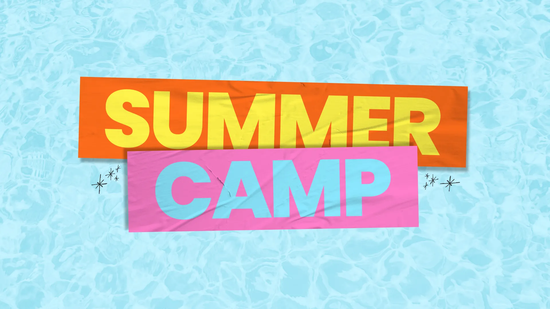Splash into summer with this 'Summer Camp' graphic, perfect for promoting your church's sun-soaked, fun-filled youth activities. The playful, paper cut-out style letters set against a refreshing pool background capture the essence of summer joy and adventure.
