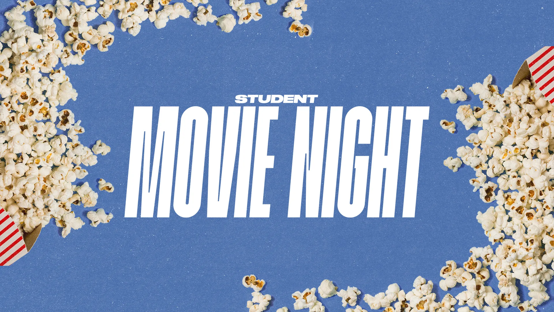Set the stage for a fun and relaxed evening with this 'Student Movie Night' graphic template. The playful scattering of popcorn creates an inviting and casual backdrop, perfect for movie gatherings that bring students together for entertainment and fellowship.